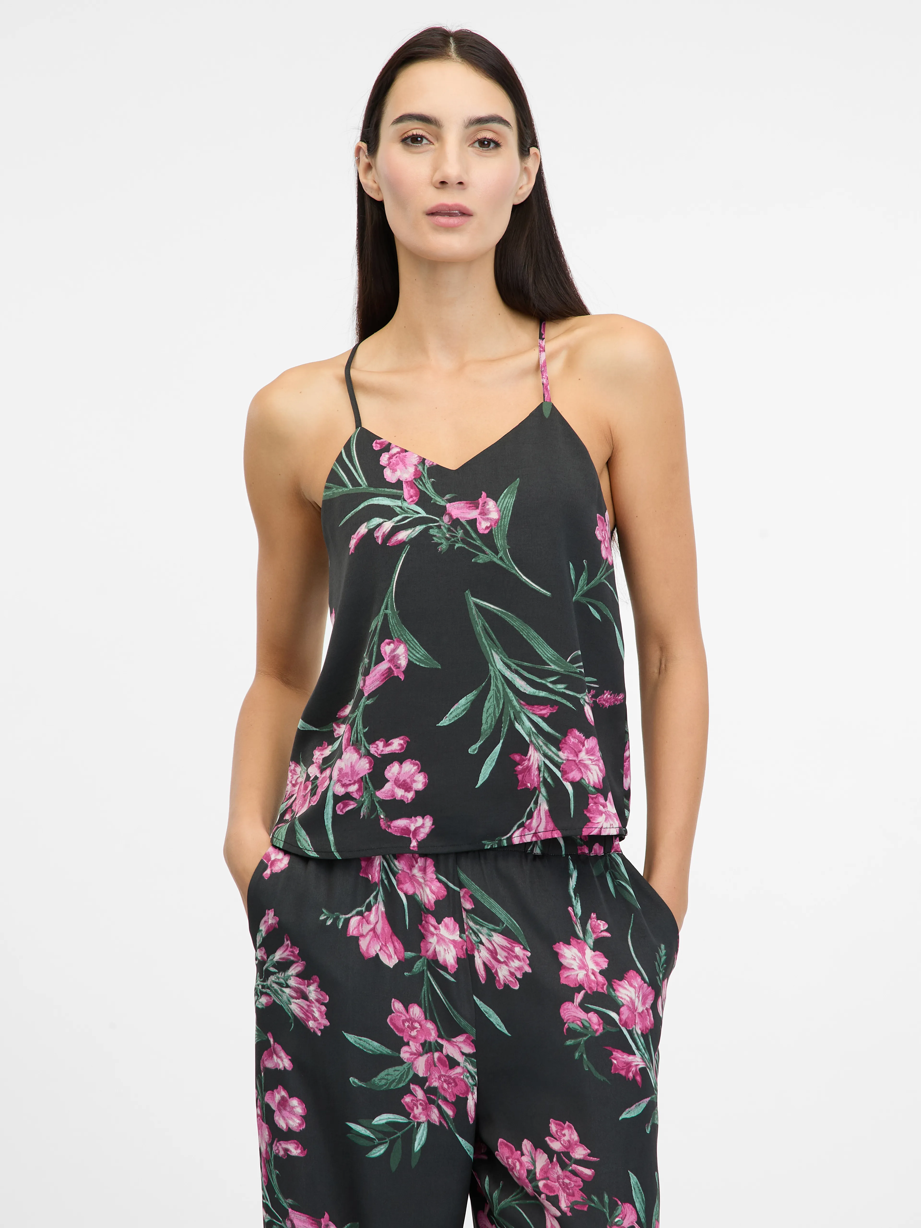 Schwarzes Damen-Satin-Pyjama-Top ORSAY