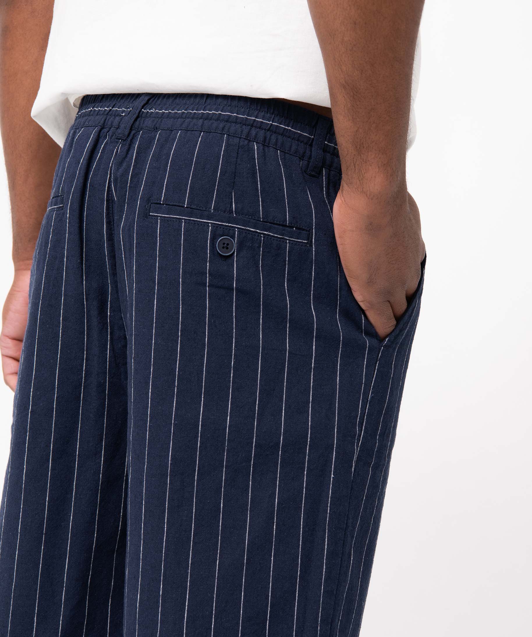Bermuda homme coupe chino en lin mélangé raye | GEMO