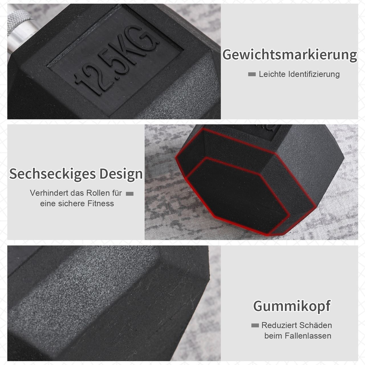HOMCOM Gummi-Hantel Fitness Hantel Kurzhantel für Trainingsraum schwarz 12,5 KG