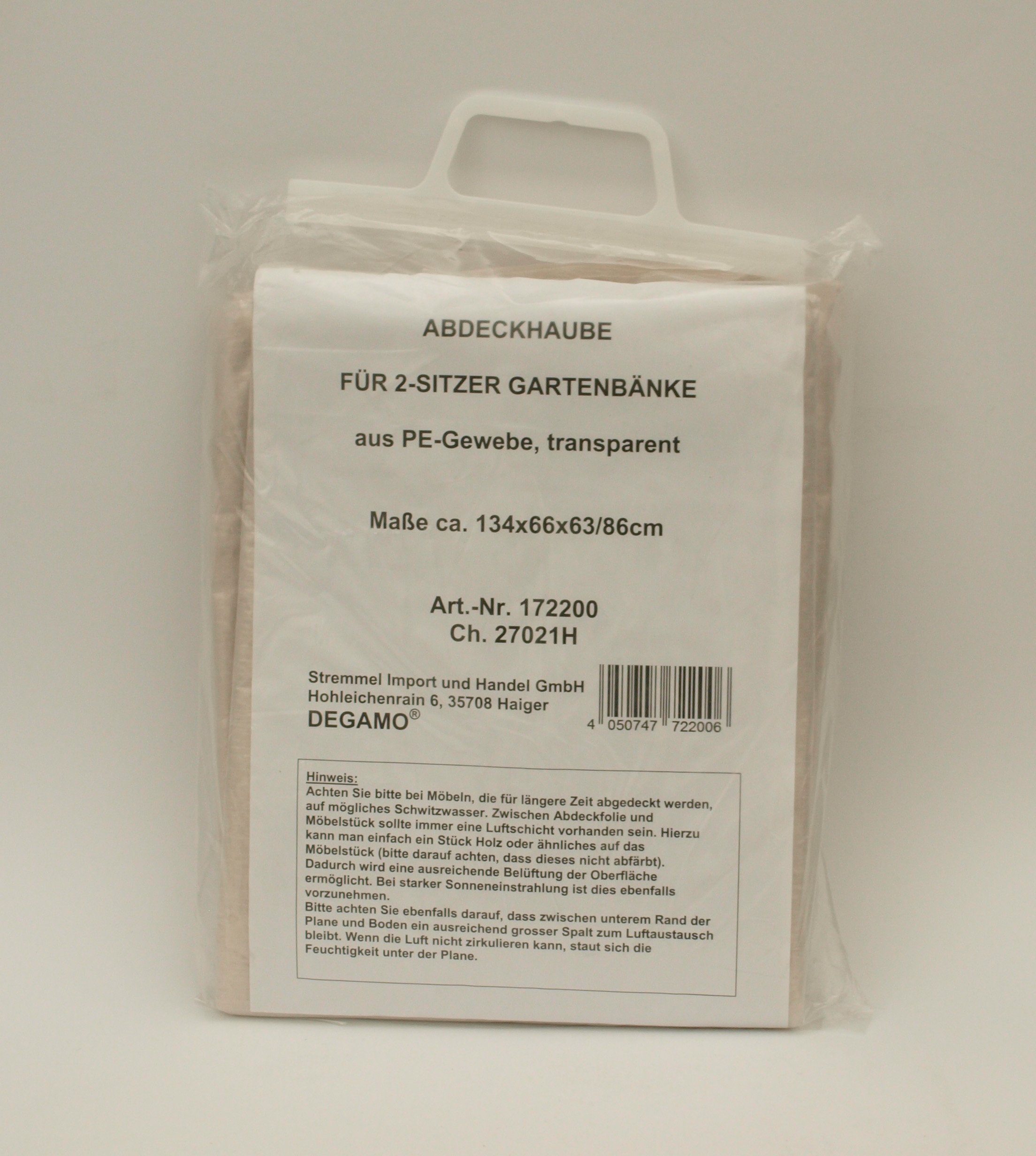 DEGAMO Gartenmöbel-Schutzhülle (1-St), für Gartenbank 2-sitzer 134cm, PE transparent, reißfest und formstabil