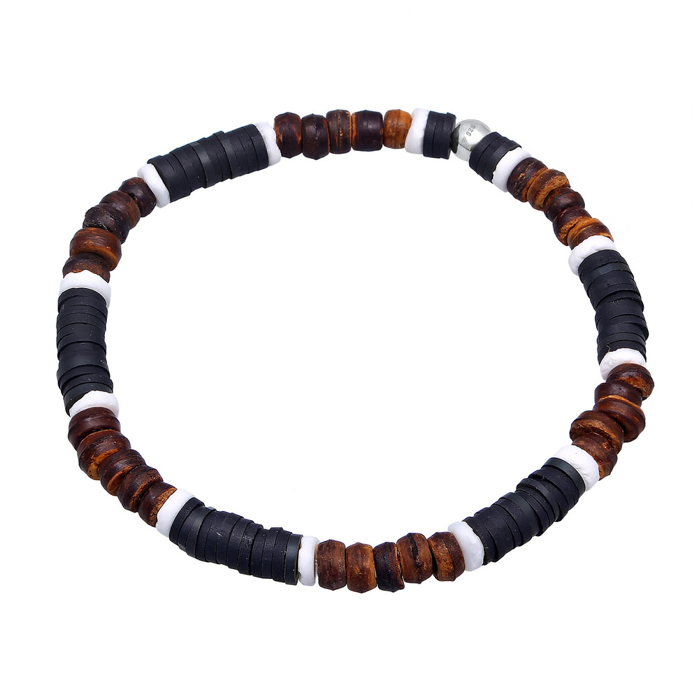 KUZZOI KUZZOI Bracelet Hommes Heishi Perles Vintage Surfer en argent sterling 925 Bracelet