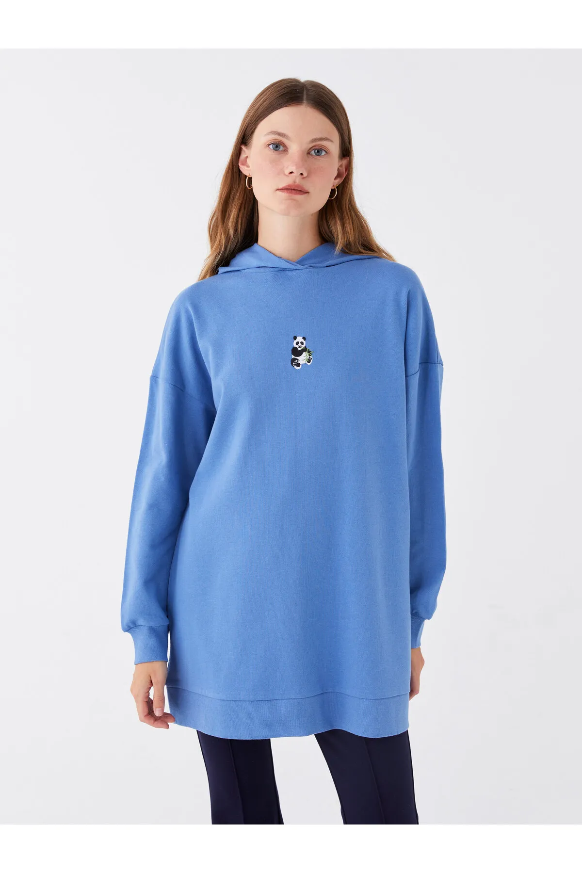 LC Waikiki  Mit Kapuze bestickte Langarm-Sweatshirt-Tunika für Damen