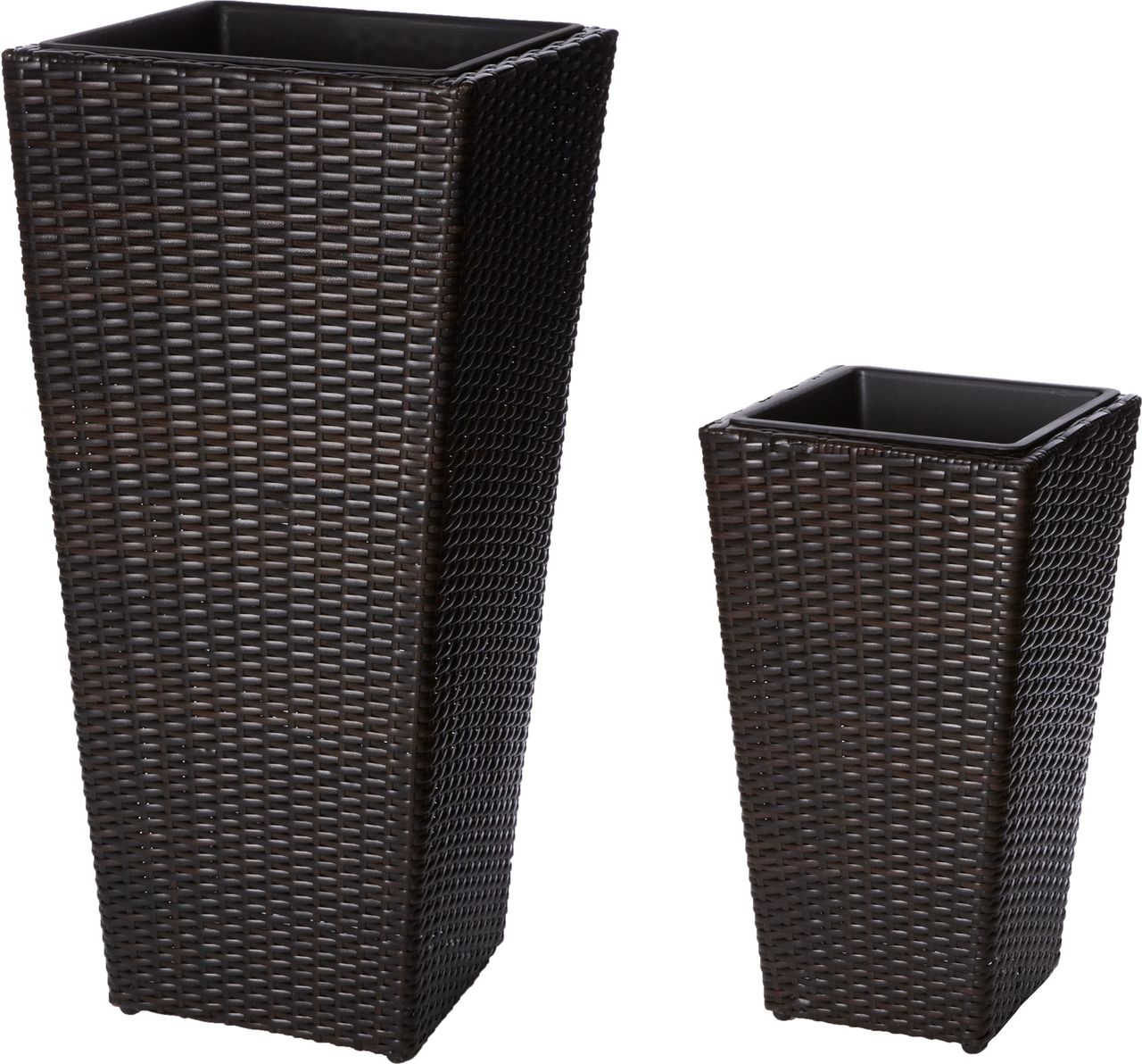 Weles Pflanzkübel Polyrattan 37x37x77 cm, 28x28x51cm, Innen und Außen, Kunststoffeinsatz, bicolour braun