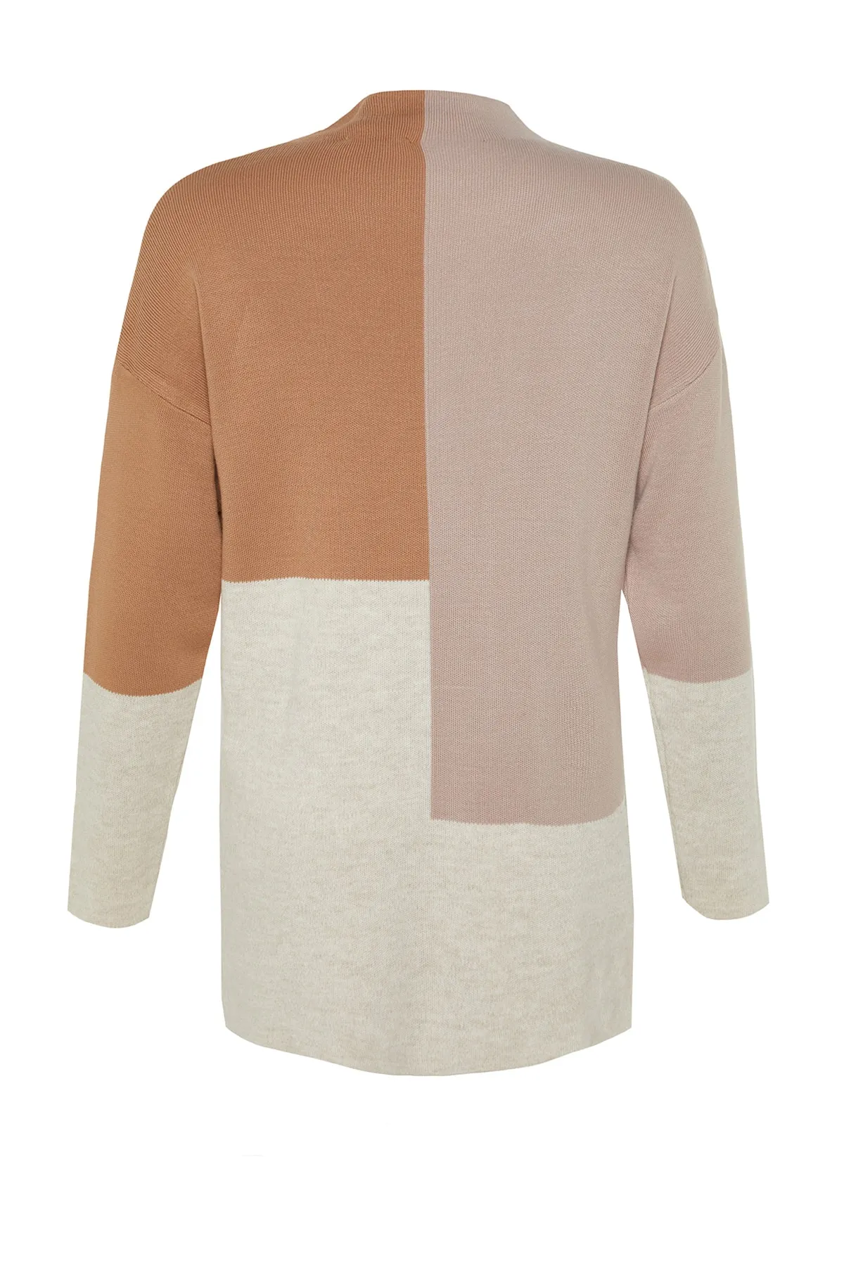 Trendyol Modest  Steinfarbener Strickpullover mit Stehkragen und Blockfarben TCTAW22AK0054