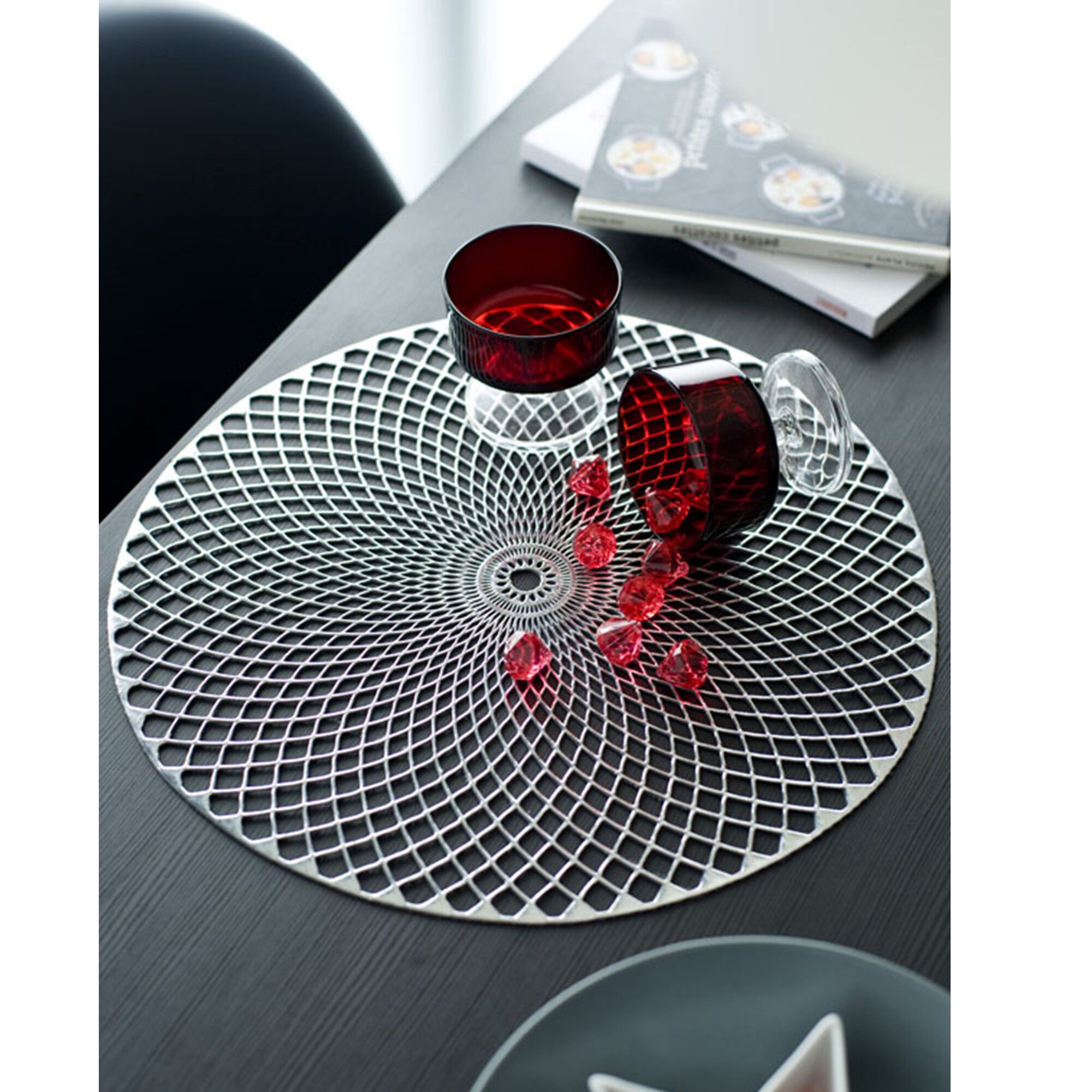 Set de table rond feuillage argenté