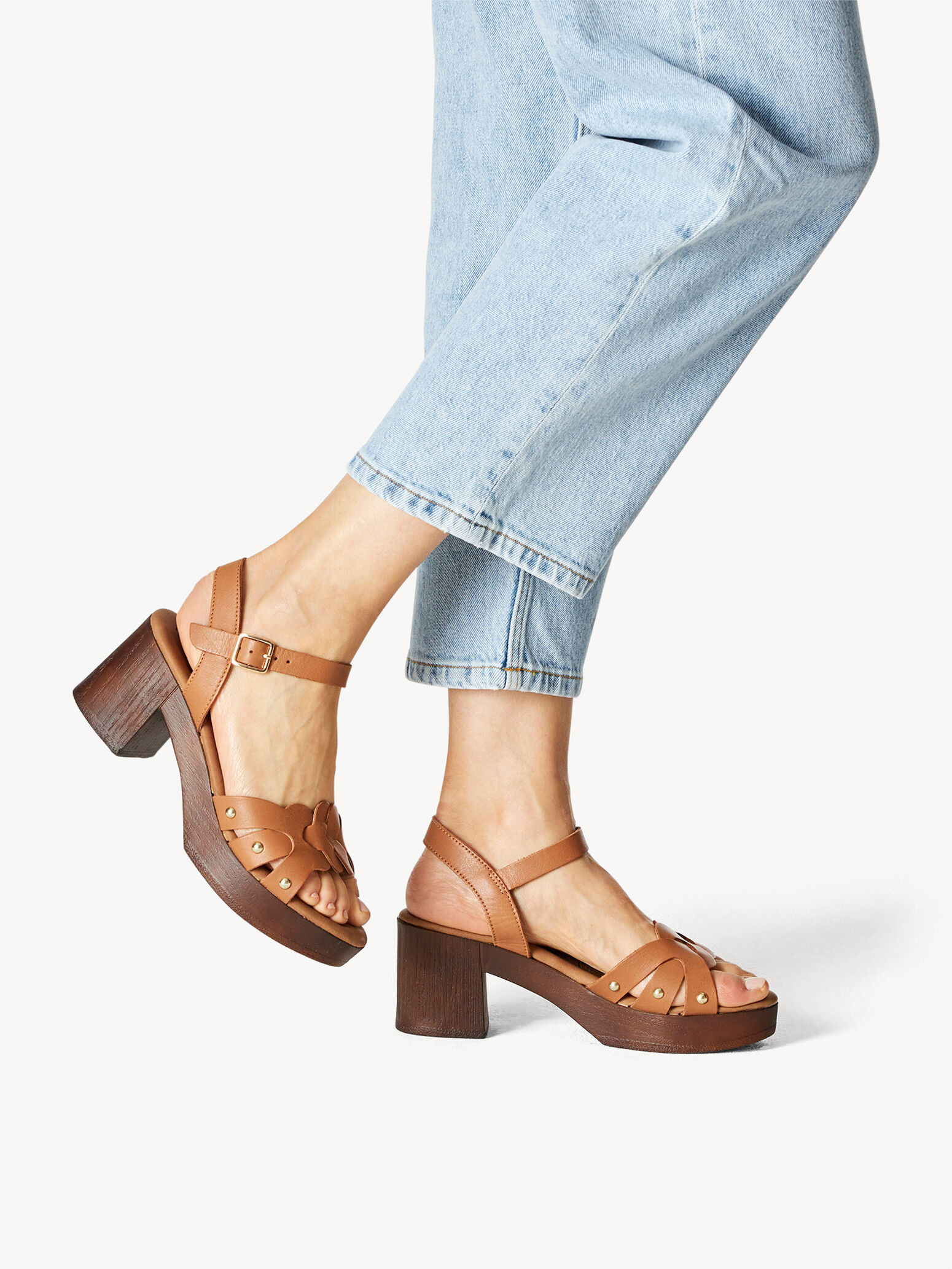 Sandale à talon en cuir - beige