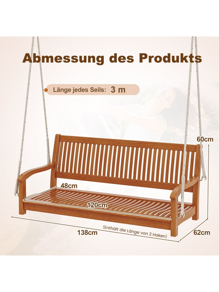 COSTWAY Schaukelbank 2-Sitzer 126 x 62 x 60 cm in Hellbraun günstig kaufen onesize