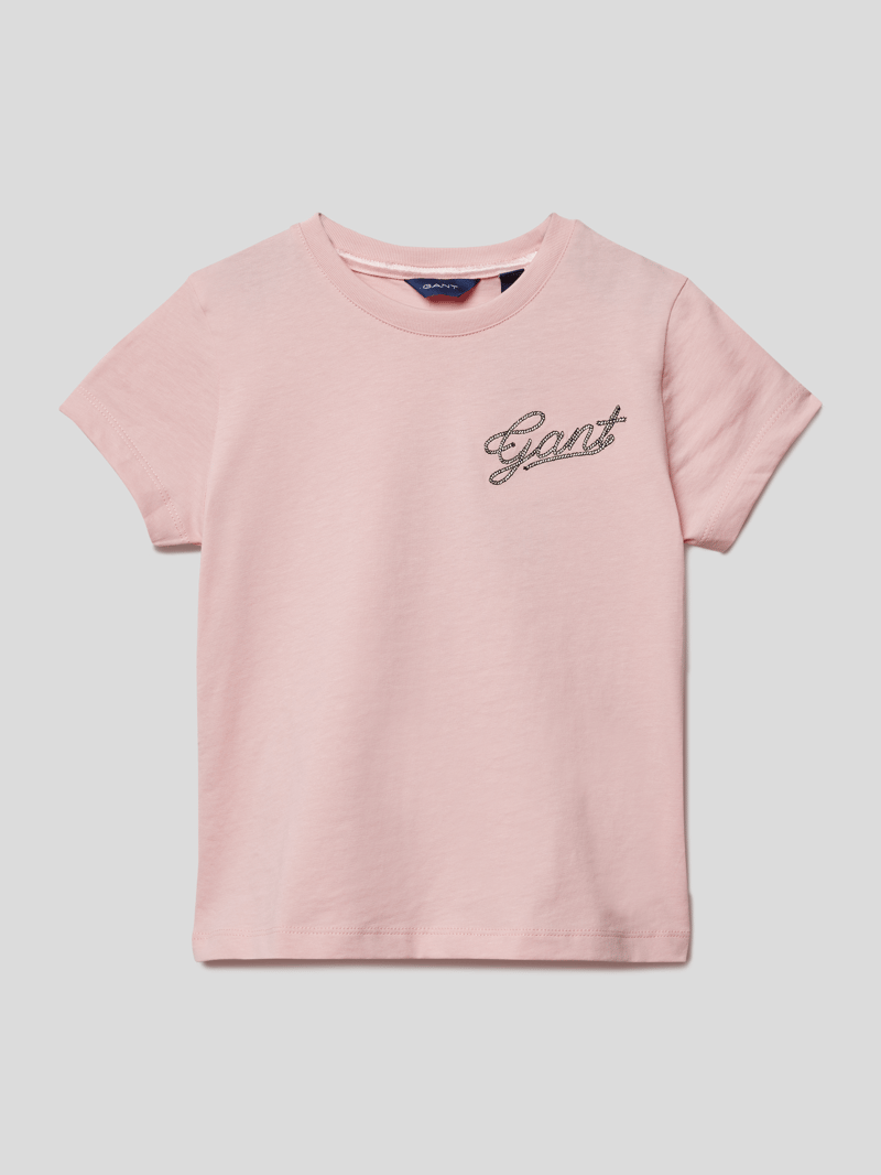 T-Shirt mit Label-Stitching in rosa