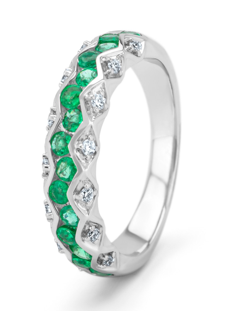 Anello Diamond Point in oro bianco, smeraldo da 0,57 ct, Majestic