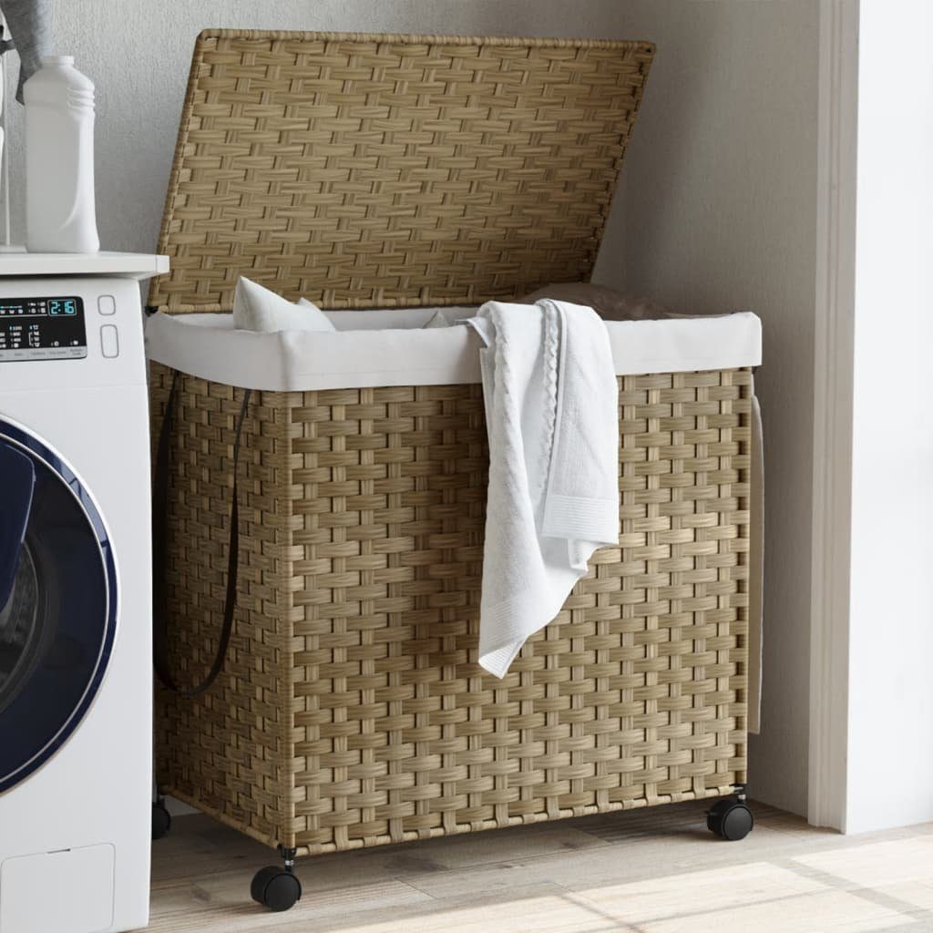 vidaXL Wäschekorb Wäschekorb mit Rollen 60x35x60,5 cm Rattan (1 St)