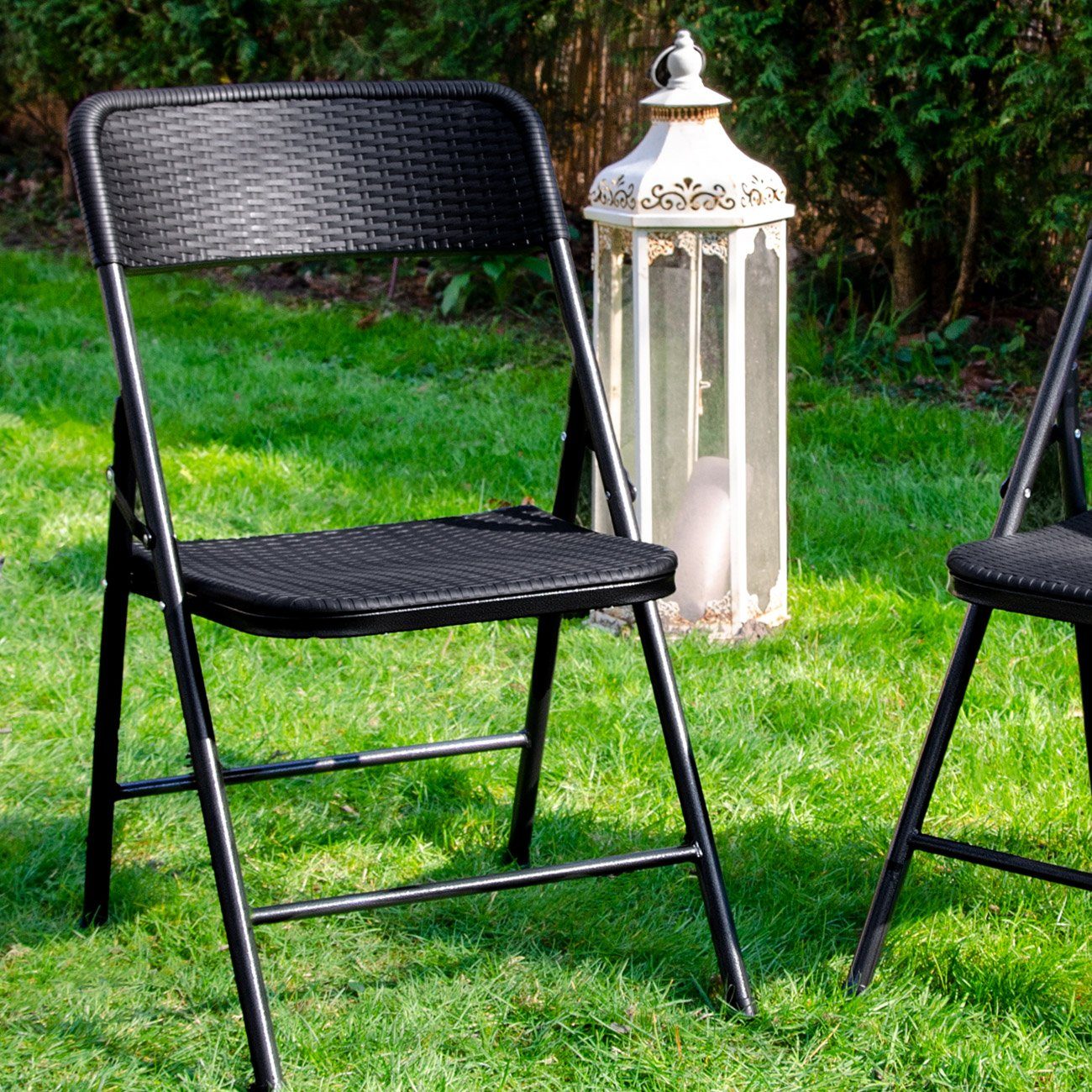 AMANKA Klappstuhl 2er Set Klappstuhl Balkonstuhl in Rattan-Optik, bis 150kg 50x46x83,5cm Schwarz