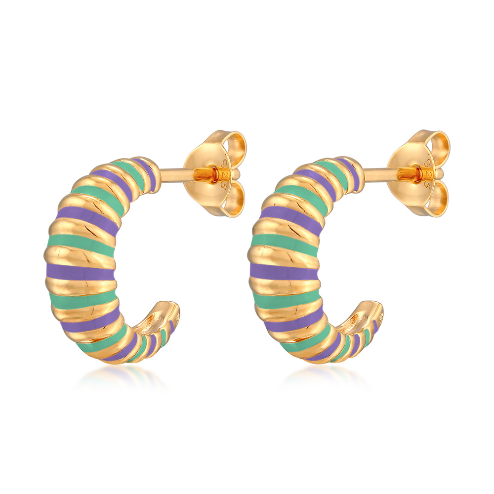 Elli Elli Boucles d'Oreilles Femmes Créoles Chunky cannelé Orange avec émail en Argent Boucles d'oreilles