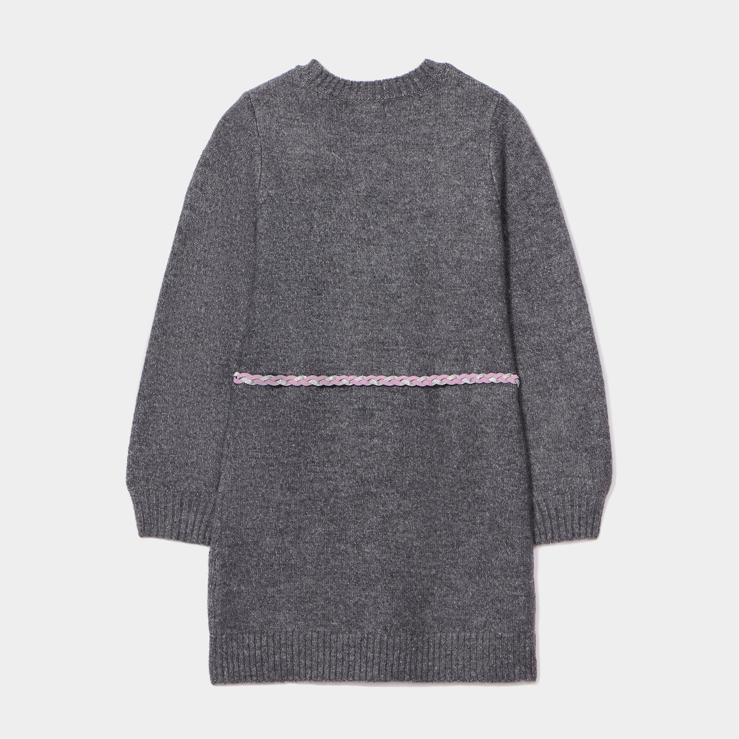 Robe pull avec torsades et ceinture gris foncé fille | La Halle