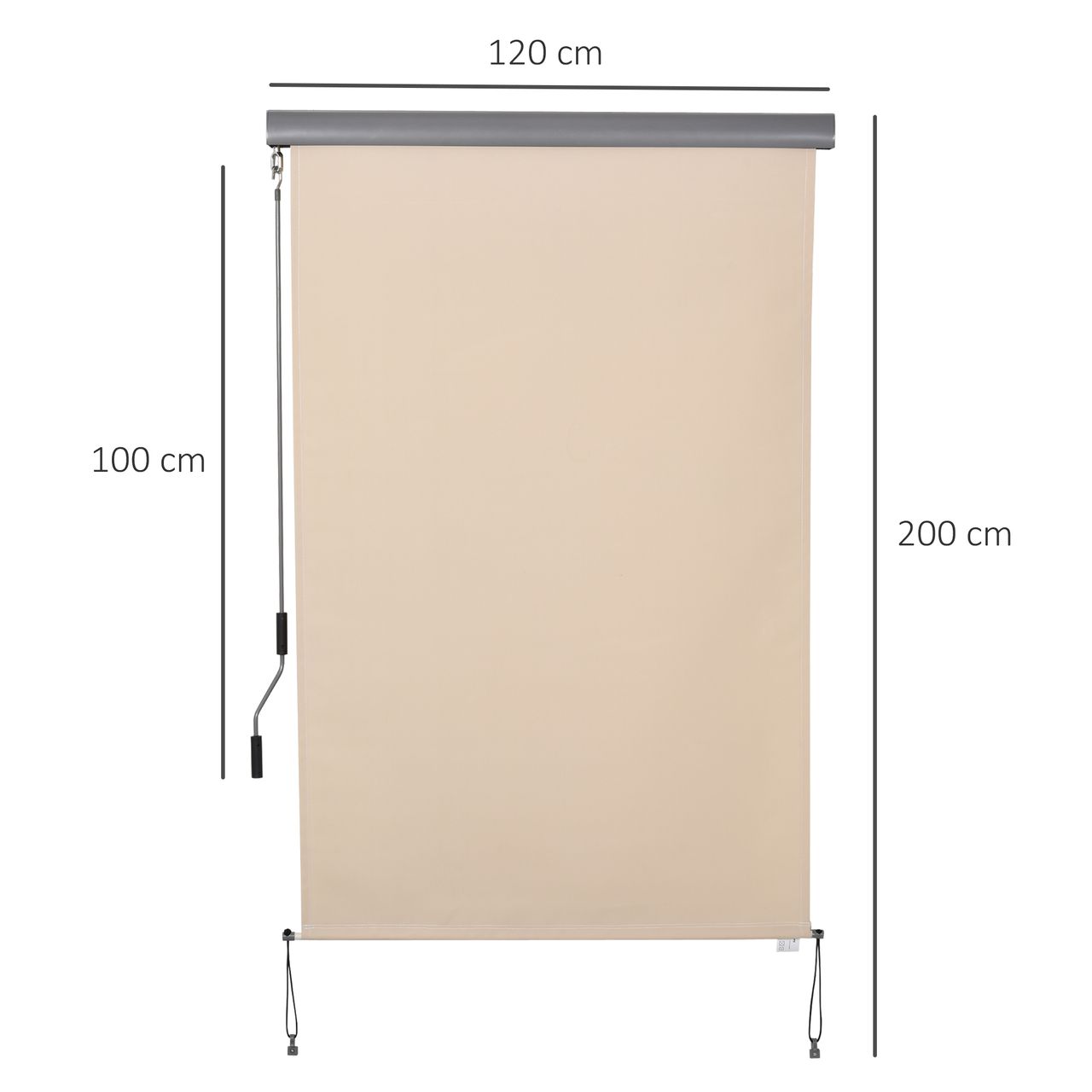 Outsunny Senkrechtmarkise Balkonmarkise Vertikalmarkise Windschutz Seitenrollo Sichtschutz mit Handkurbel Polyester Aluminium Cremeweiß 120 x 200 cm