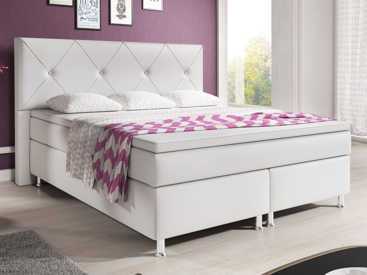 IHG Boxspringbett Oxford 180x200 cm Kunstleder Weiß