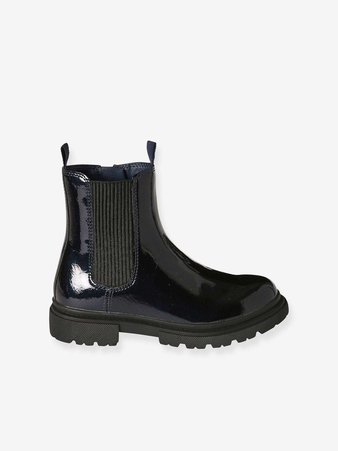 Boots vernies zippées et élastiquées fille marine