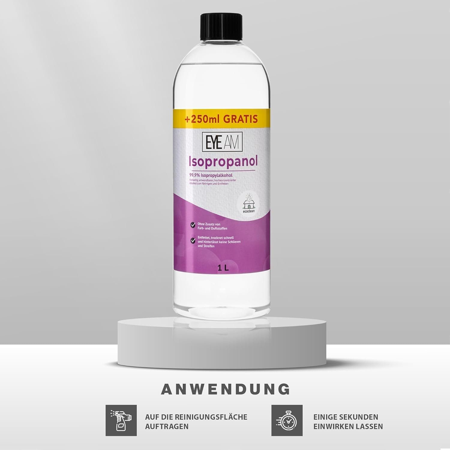 EyeAm Isopropanol 99,9% (IPA) mit 500ml Zusatzflasche zum Verdünnen, Reinigungsalkohol