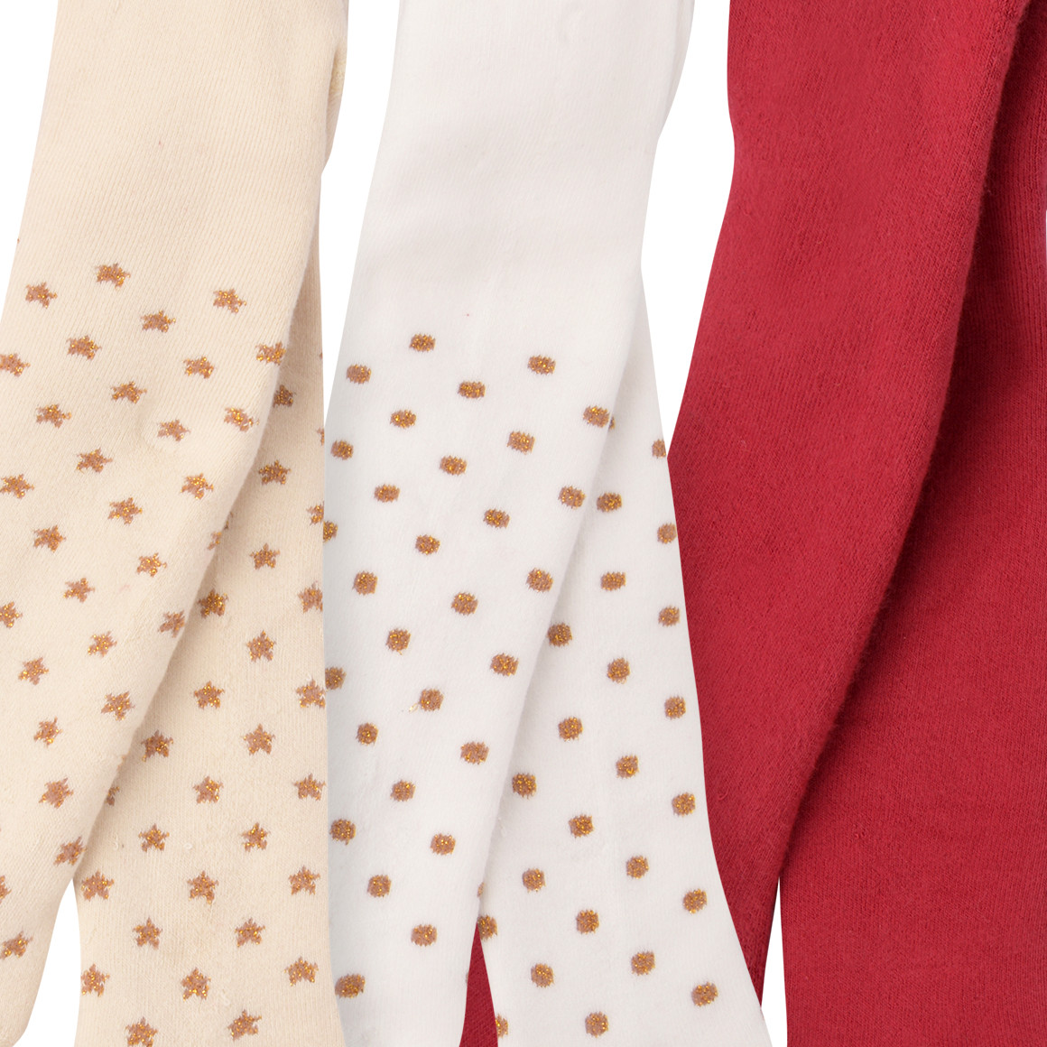 3 Baby Weihnachtsstrumpfhosen im Set weiss / dunkelrot / beige