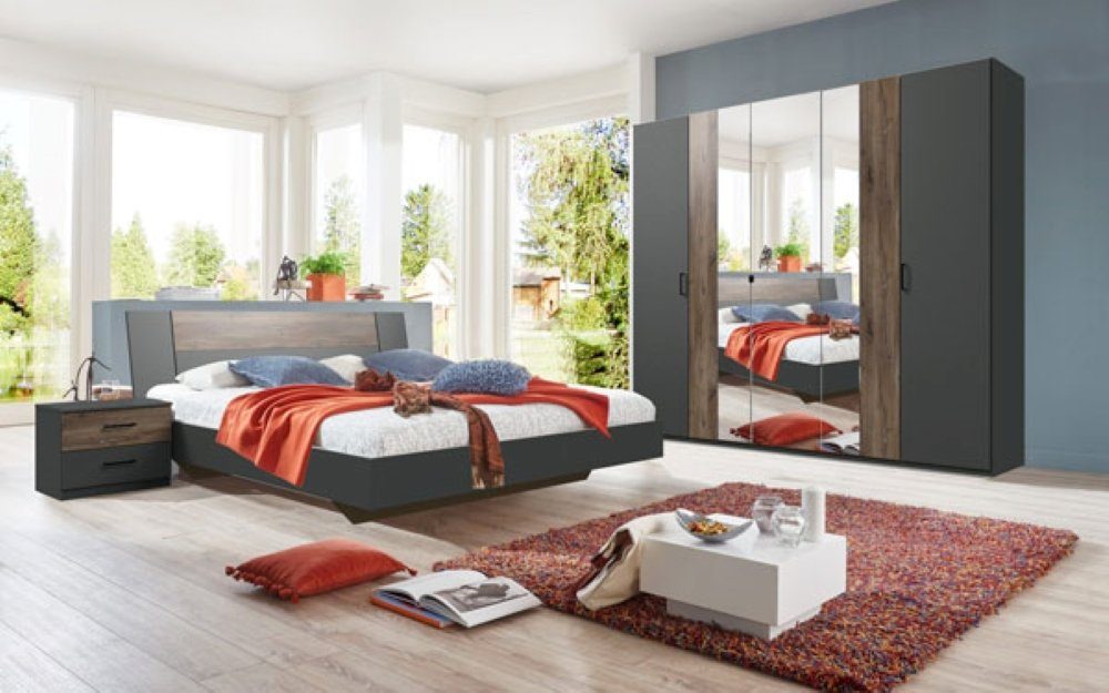Wimex Schlafzimmer-Set Kreta, 180x200cm Graphit - Flagstaff Eiche