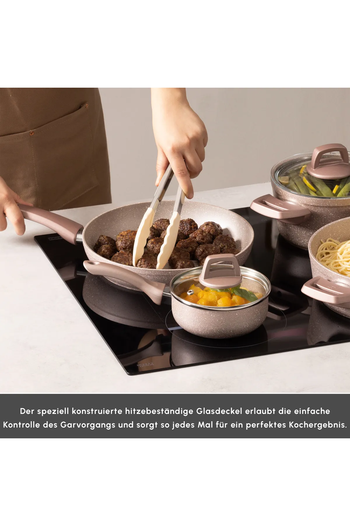 Karaca  Biogranit Rosegold 12-teiliges Kochgeschirr-Set Topfset Basic Topfset Griffe