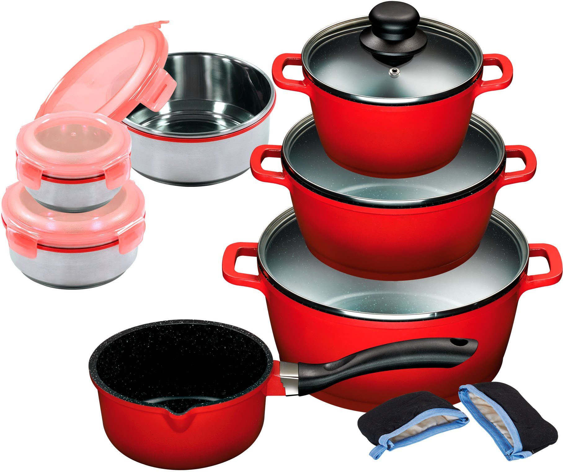 KING Topf-Set Rosenblüte, Aluminiumguss (Set, 15-tlg), Töpfe Ø 16/16/20/24cm+Deckel, Keramik-Antihaft-Beschichtung, Induktion