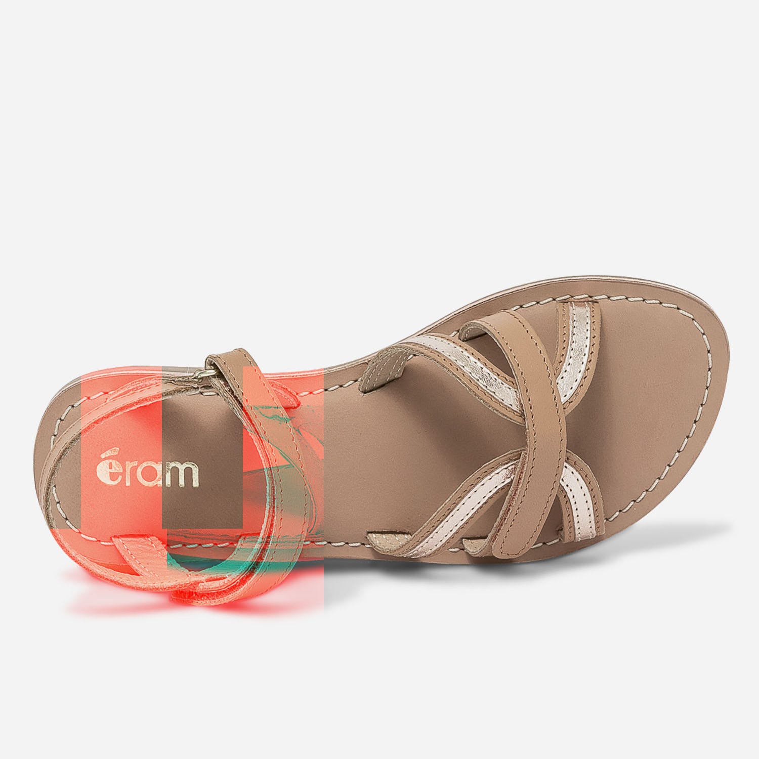 Sandale camel et or en cuir