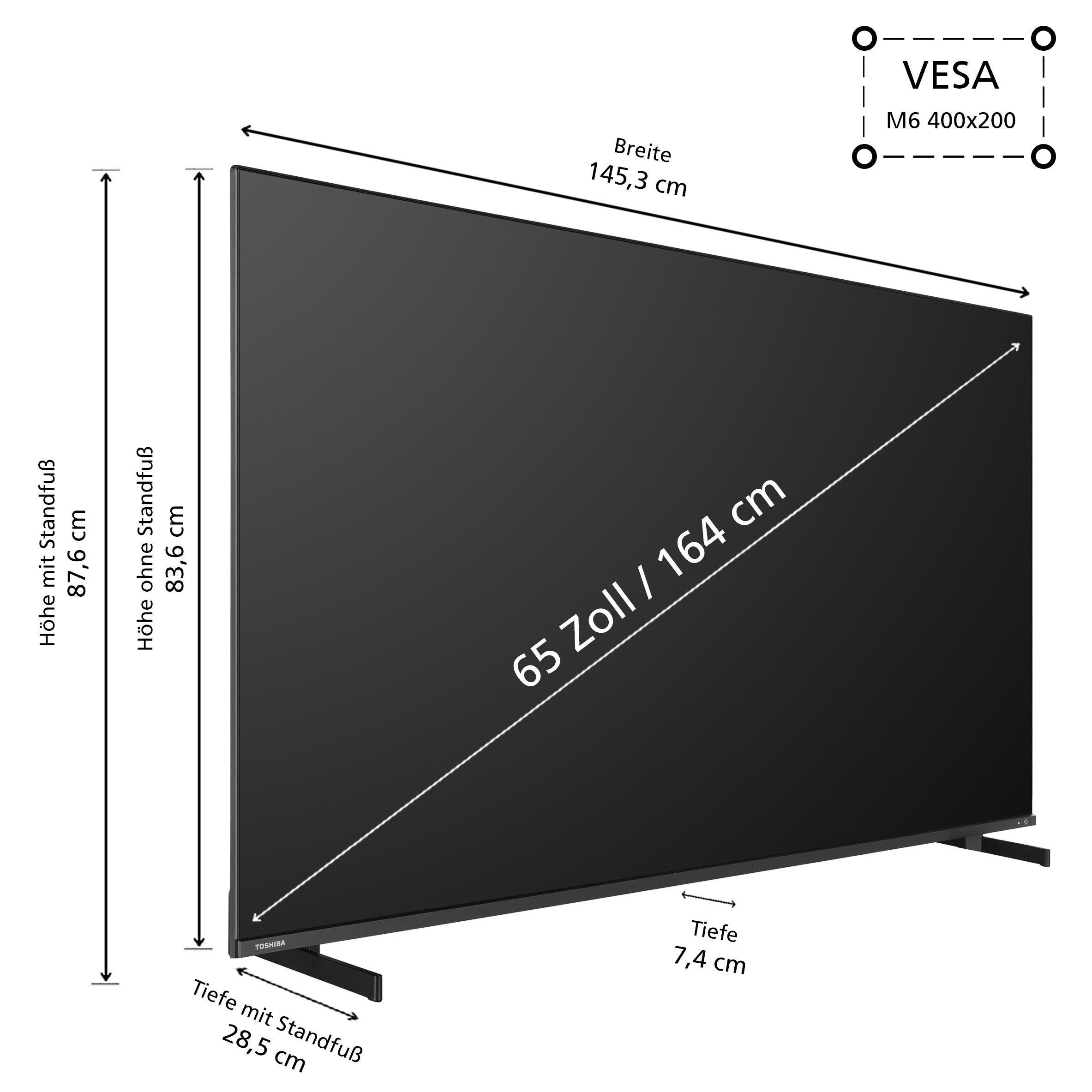 Toshiba 65QA5D63DG/2 QLED-Fernseher (164 cm/65 Zoll, 4K Ultra HD, Android TV, Smart TV, HDR Dolby Vision, Triple-Tuner, Bluetooth, Sound by Onkyo)