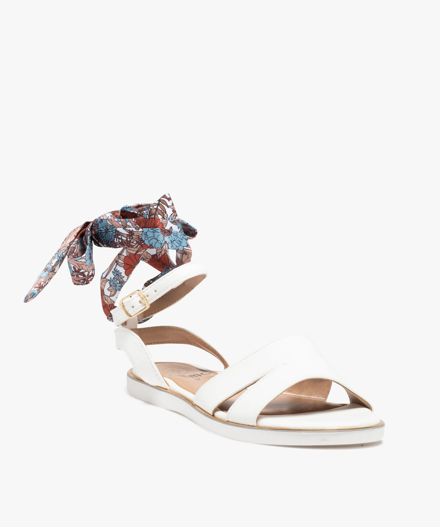 Sandales femme unies à talon plat et bride foulard blanc | GEMO