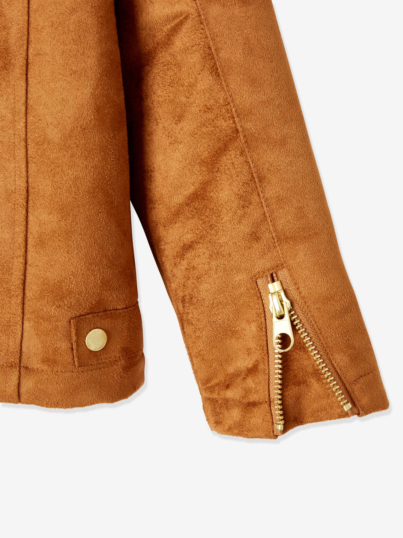 Vertbaudet Mädchen Bikerjacke, Velours - braun