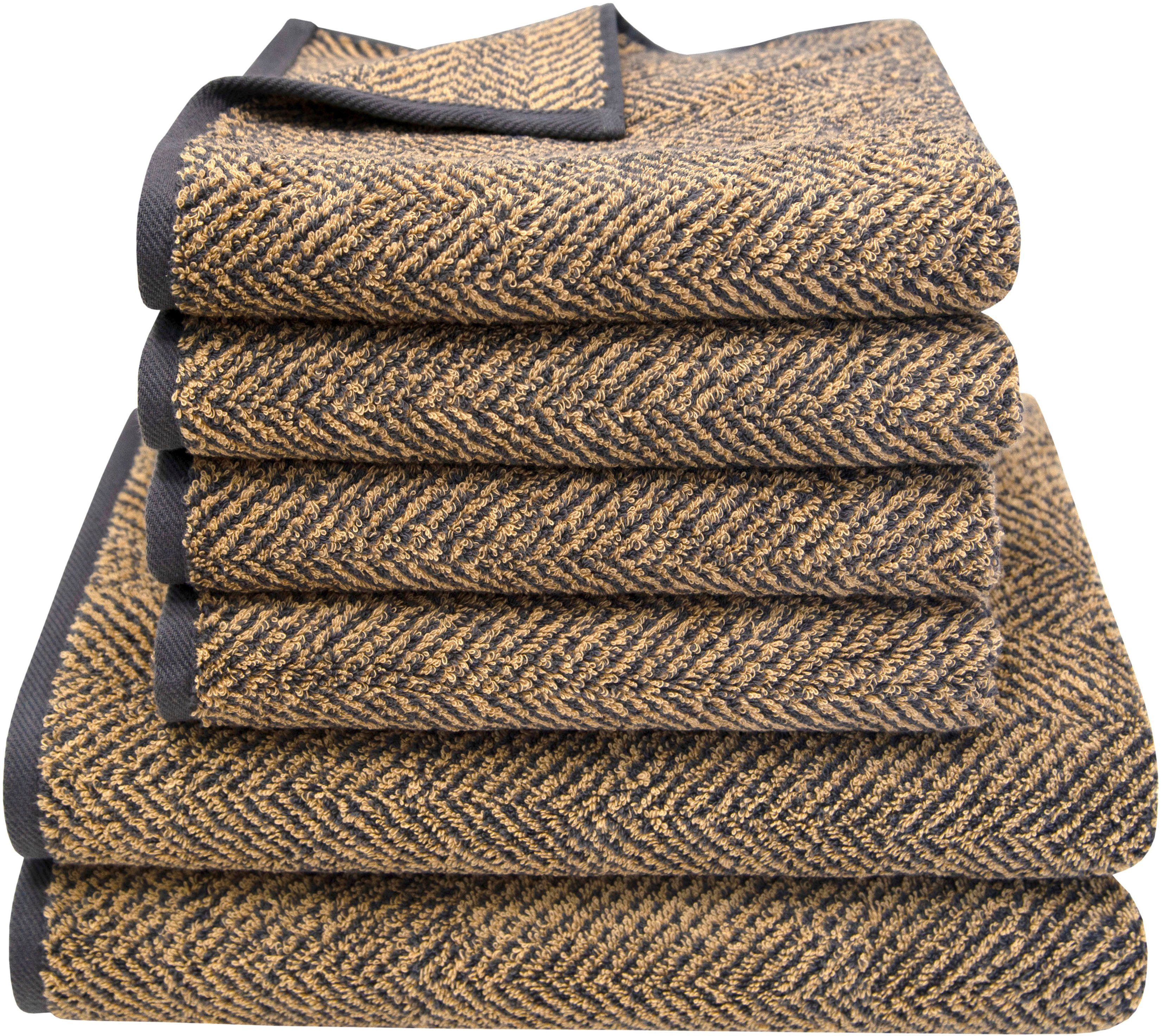 Dyckhoff Handtuch Set Golden Shades Herringbone, Walkfrottier, (Set, 6-tlg)
