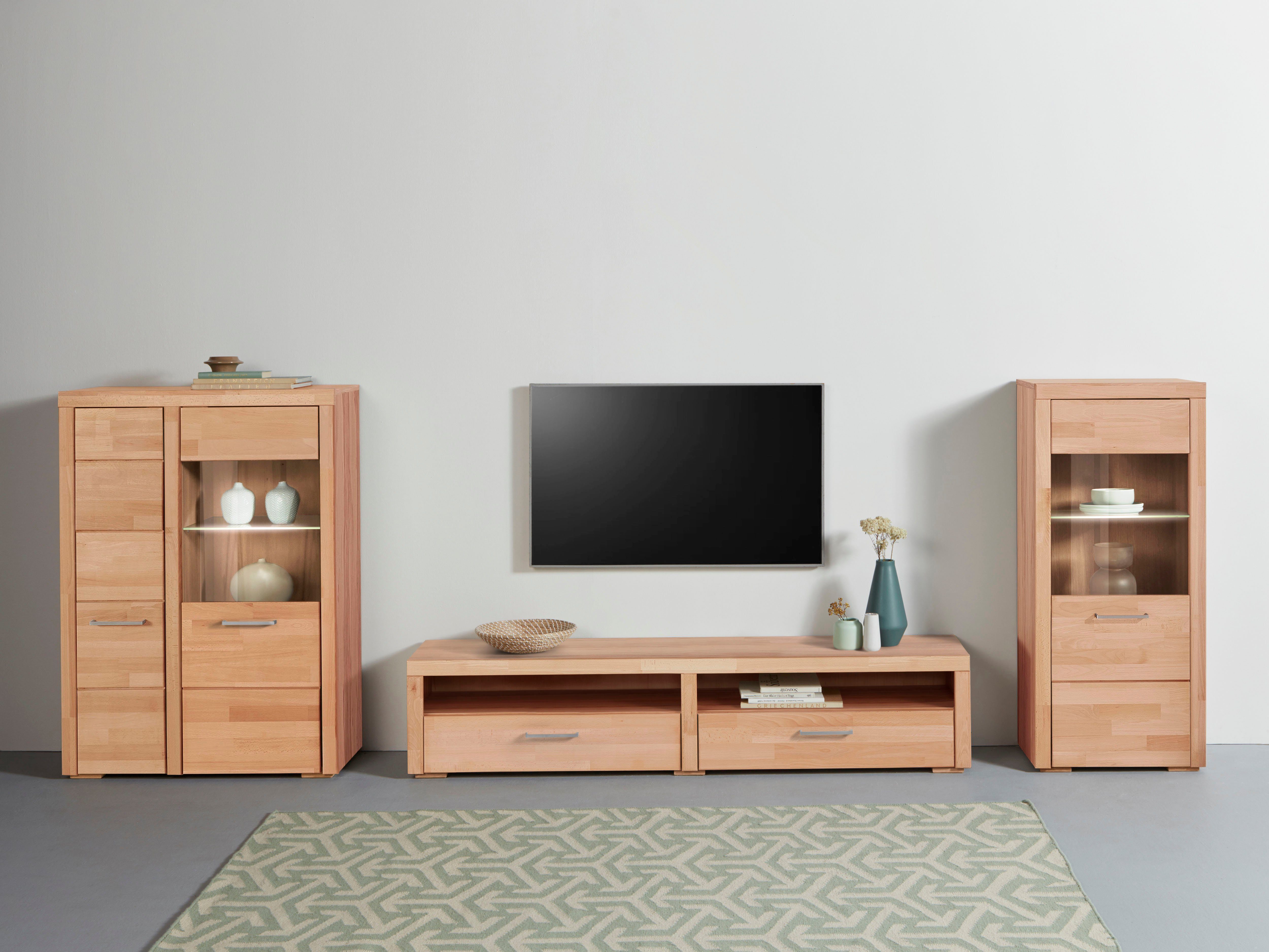 Woltra Wohnwand Falco, (Set, 3-St., 3), Fronten aus Massivholz