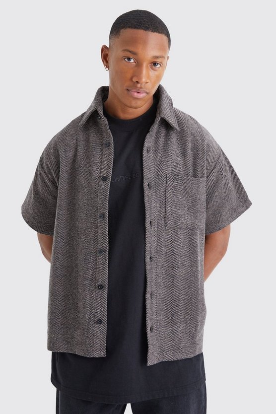 Kurzärmliges kastiges Jacquard Hemd