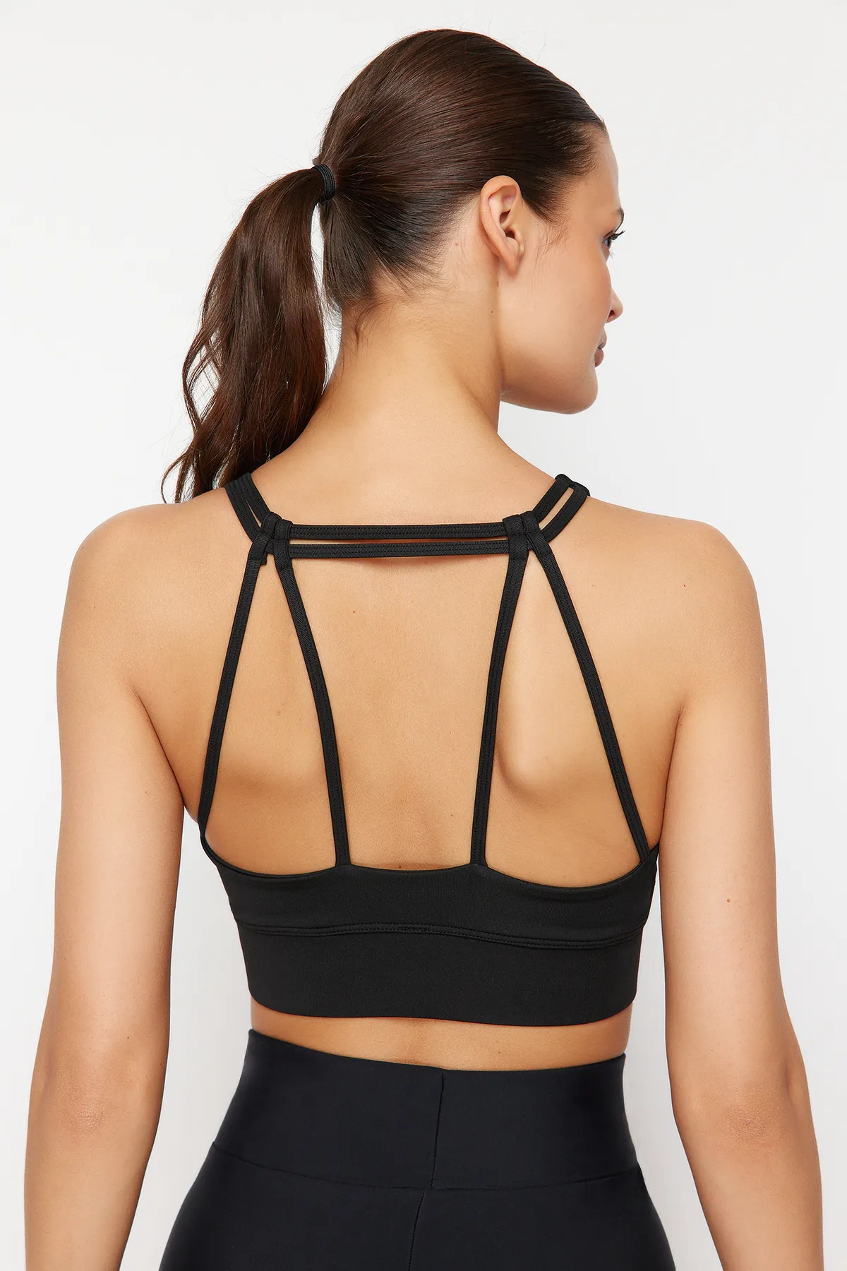 Trendyol Collection  Schwarzer gestrickter Sport-BH mit 3 verschiedenen Einsatzmöglichkeiten – Stützung und Formgebung, Seilträger auf der Rückseite THMSS24SS00031