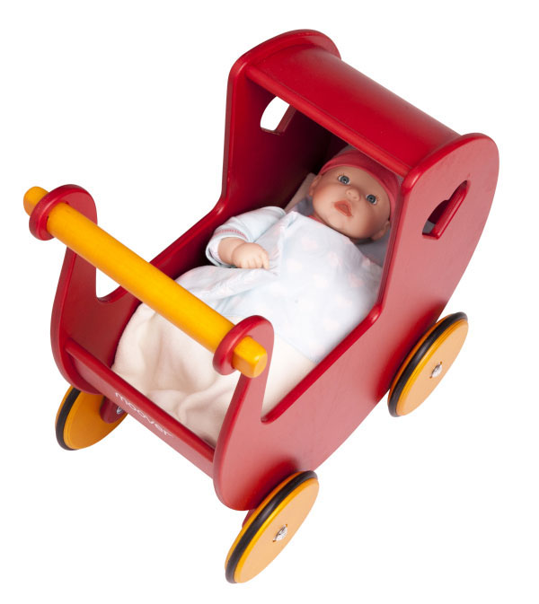 MOOVER Toys Dänischer Designer Holz-Puppenwagen (rot) / dolls pram red