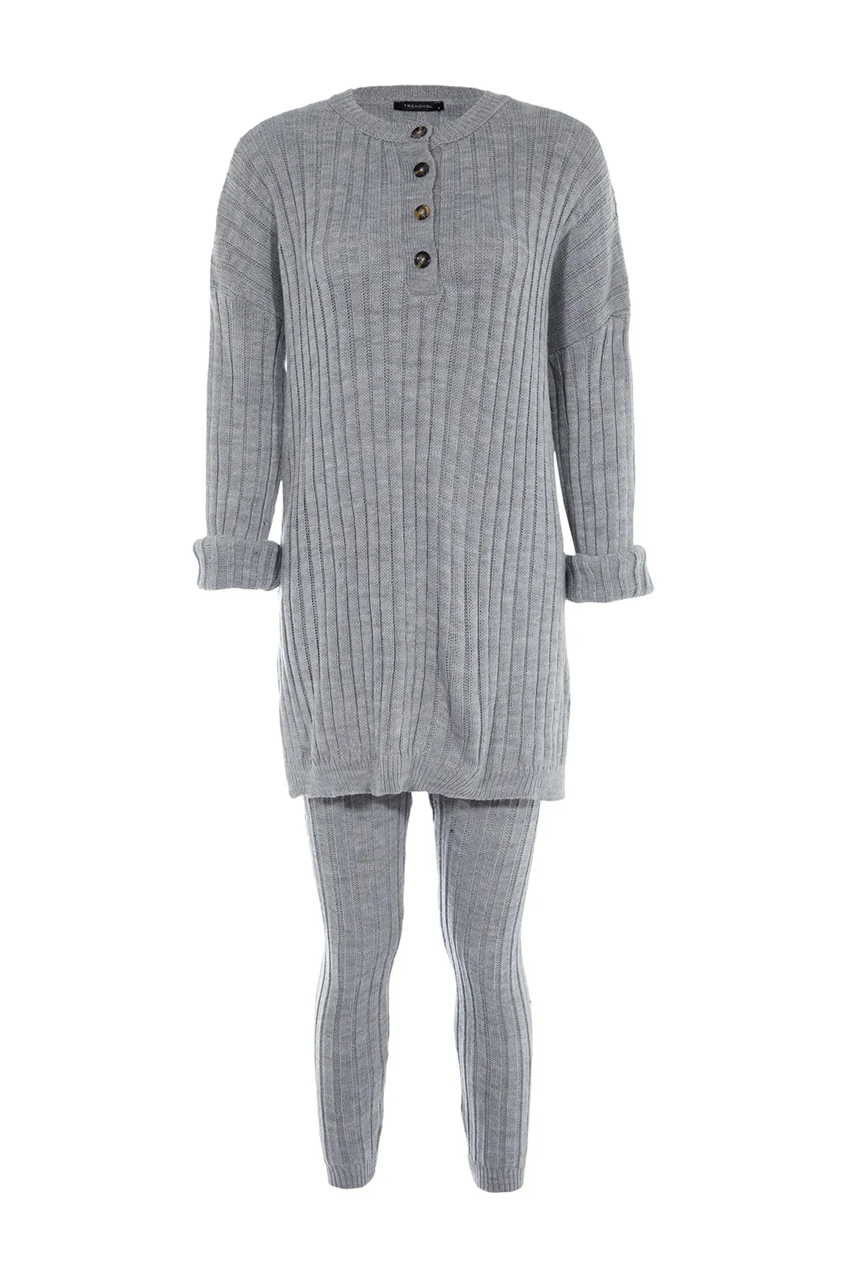 Trendyol Collection  Graues Strickoberteil- und -unterteil-Set aus Cordhose TWOAW22AU0039