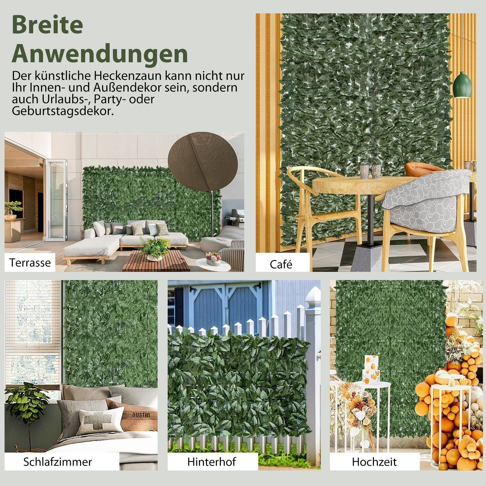 BlingBin Balkonsichtschutz Sichtschutzhecke Windschutz Efeu Sichtschutz Blätterzaun 1x3M LxH: 300x100 cm, für Balkon und Terrasse