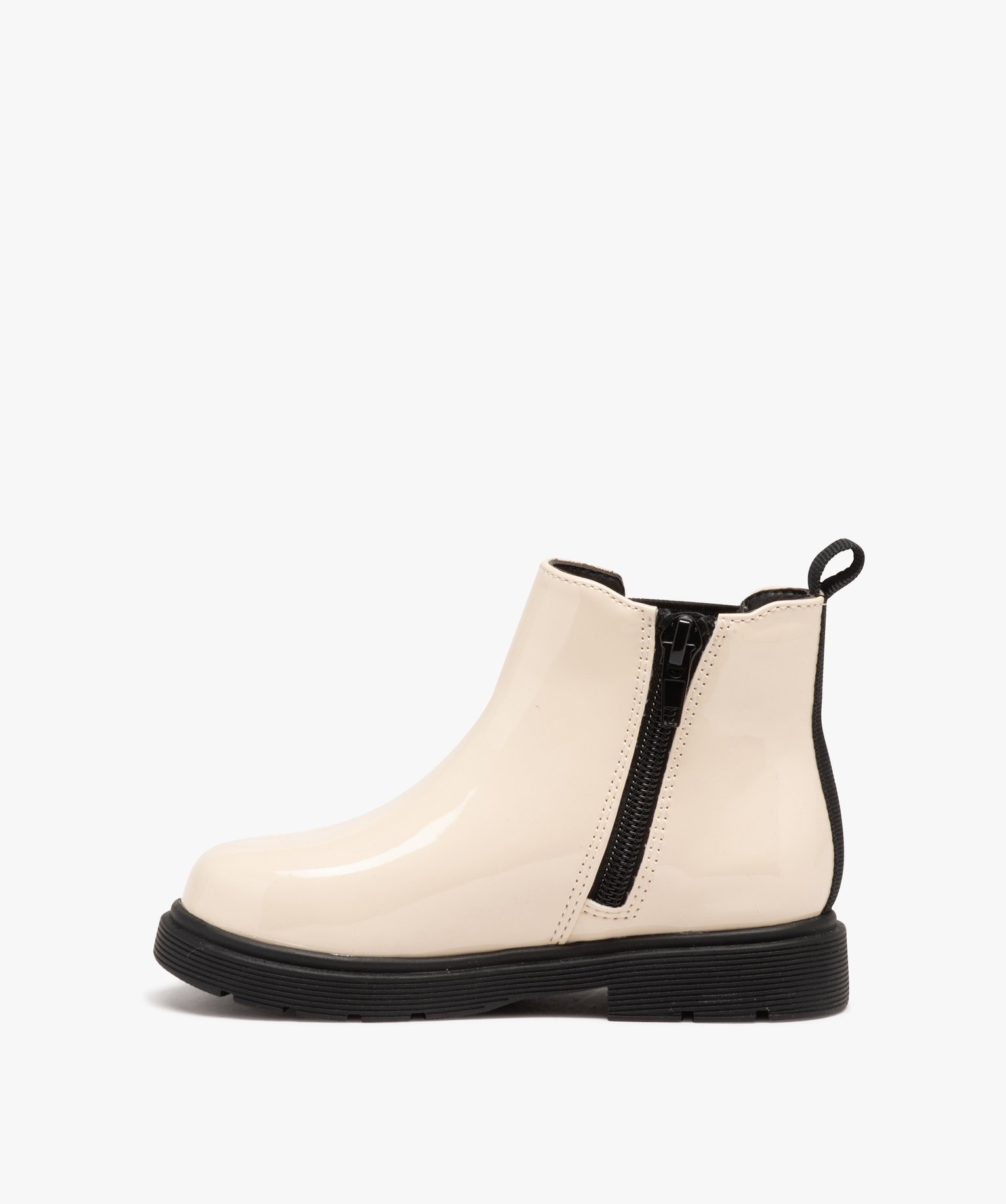 Bottes fille Chelsea vernies à zip beige | GEMO