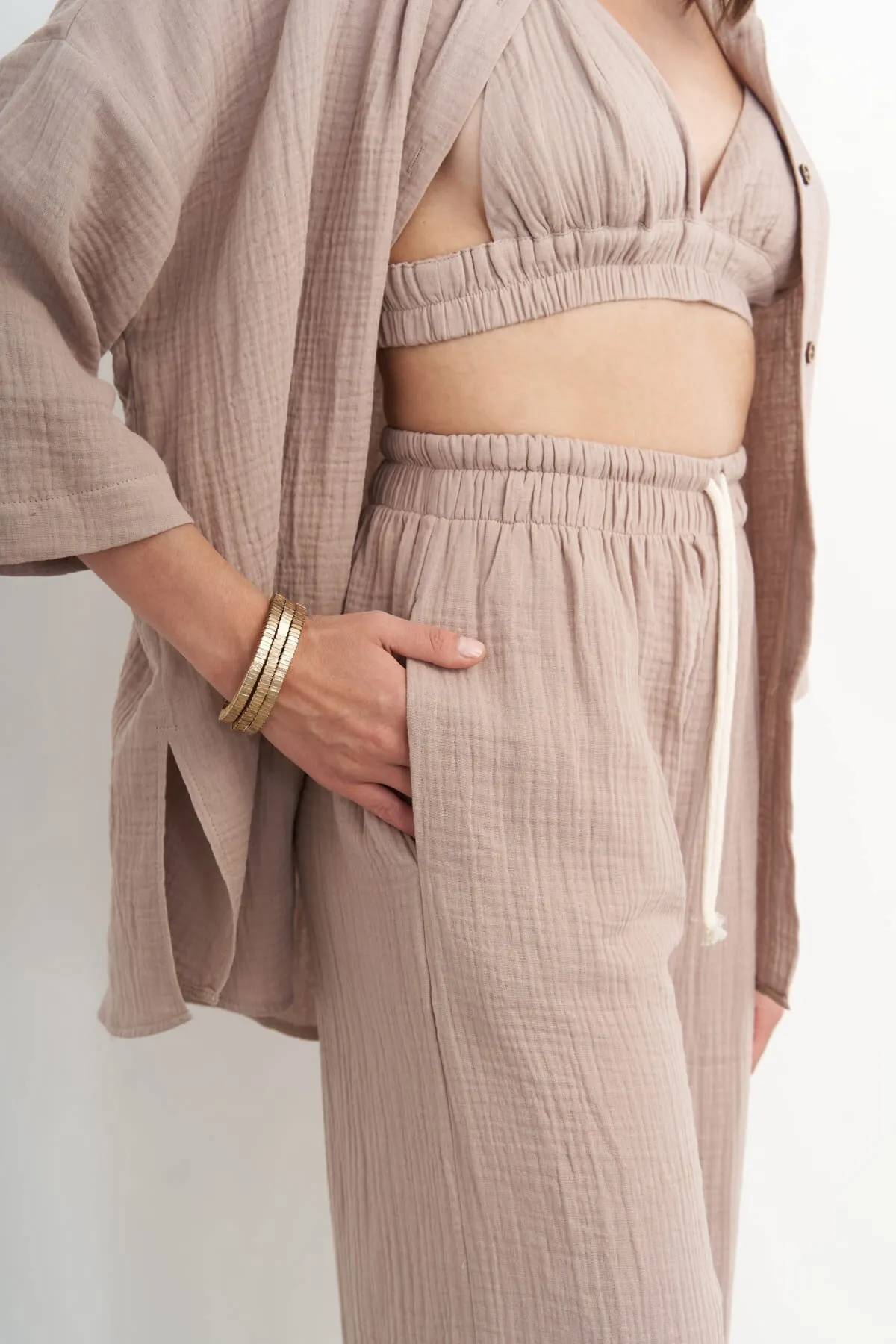 MAİ COLLECTİON  Bohemian Reyna Nerz Musselin Dreier Set