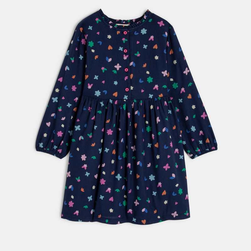Robe évasée fille twill de coton imprimé fleuri blanche Catimini