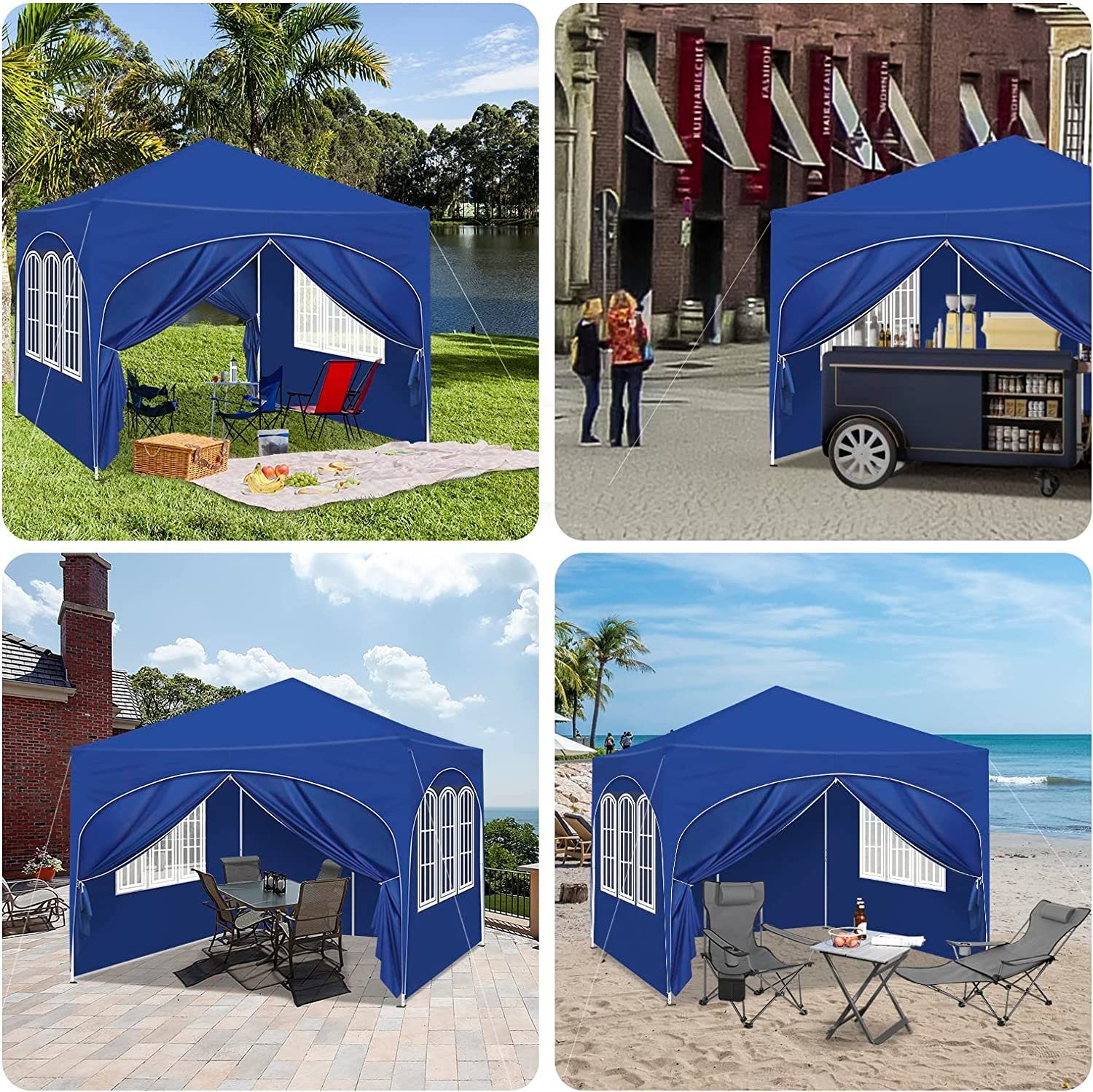 Woltu Faltpavillon, mit 4 Seitenteilen, 3x3 m, mit 4 Seitenwänden, höhenverstellbar