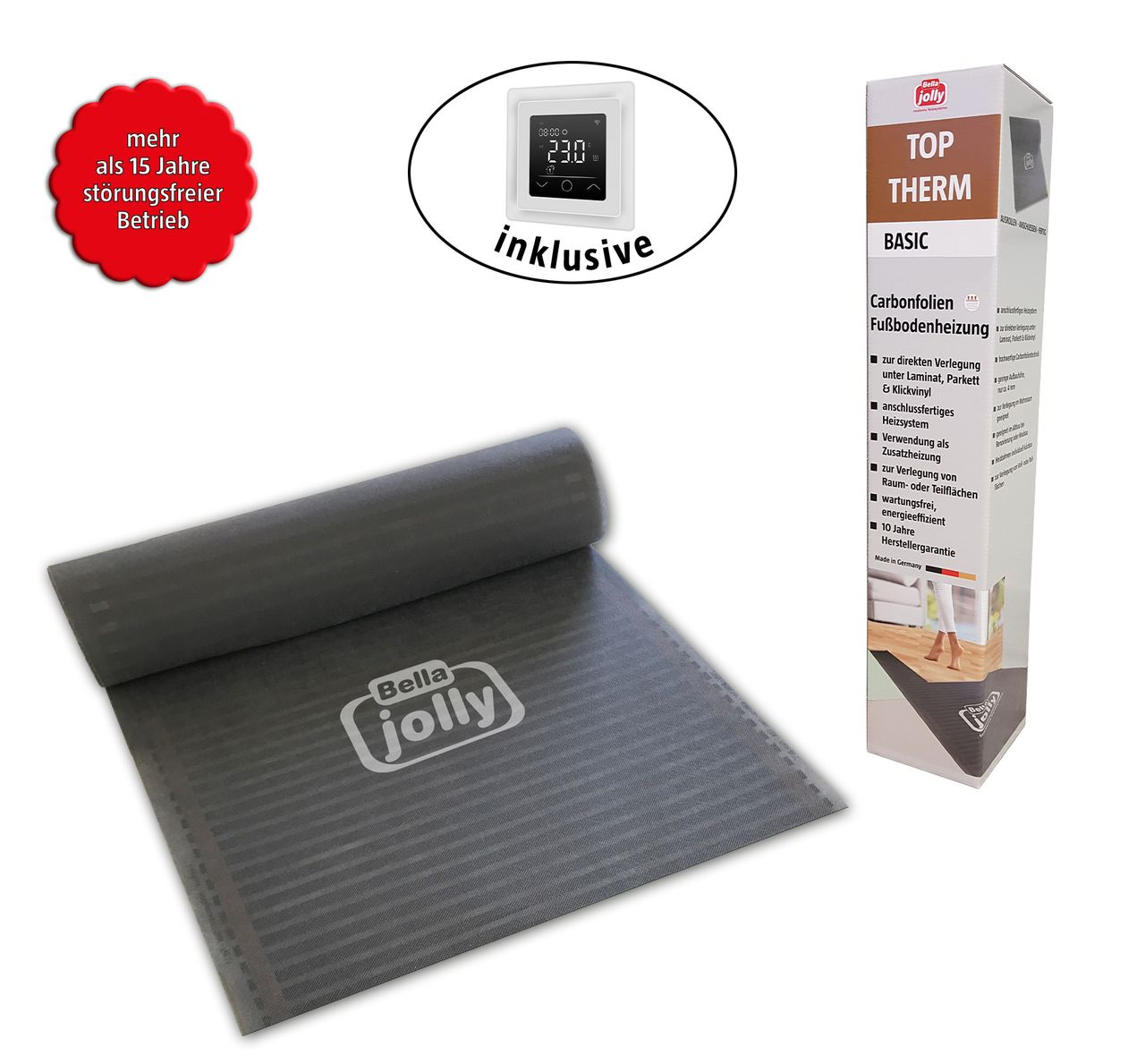Jollytherm Top-Therm Elektro Carbonheizfolien/SET 5m² inkl. digital Raumthermostat/Timer