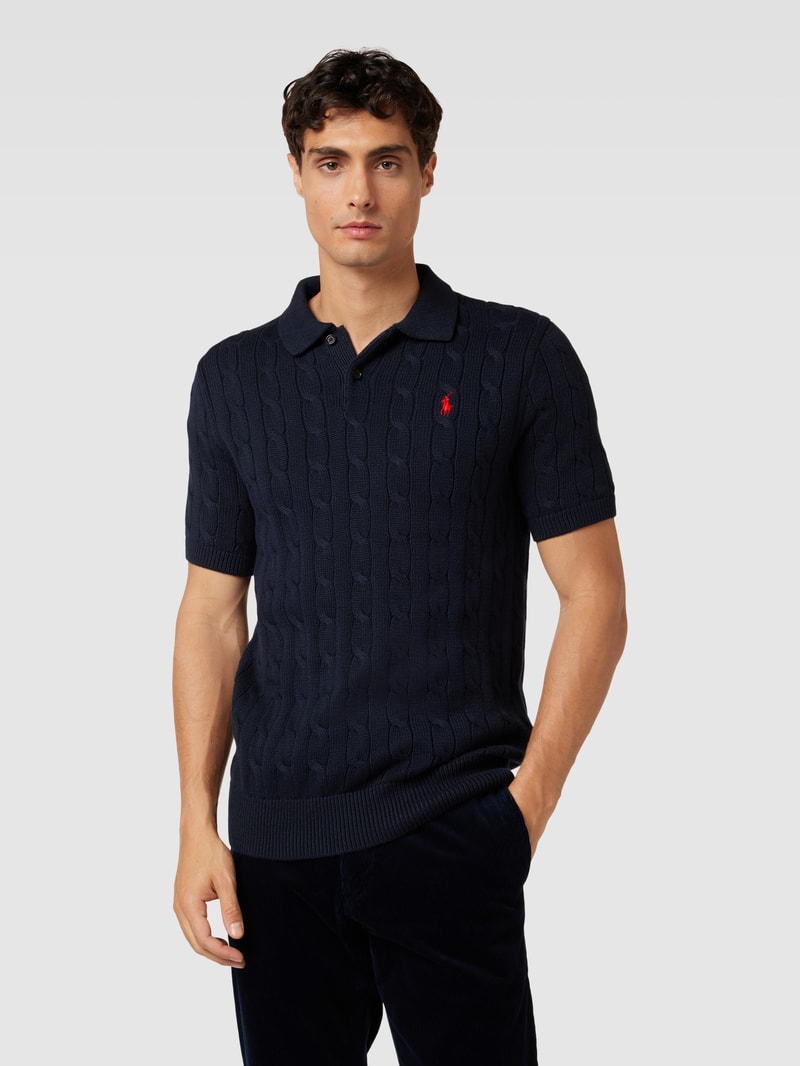 Poloshirt mit kurzer Knopfleiste in marineblau