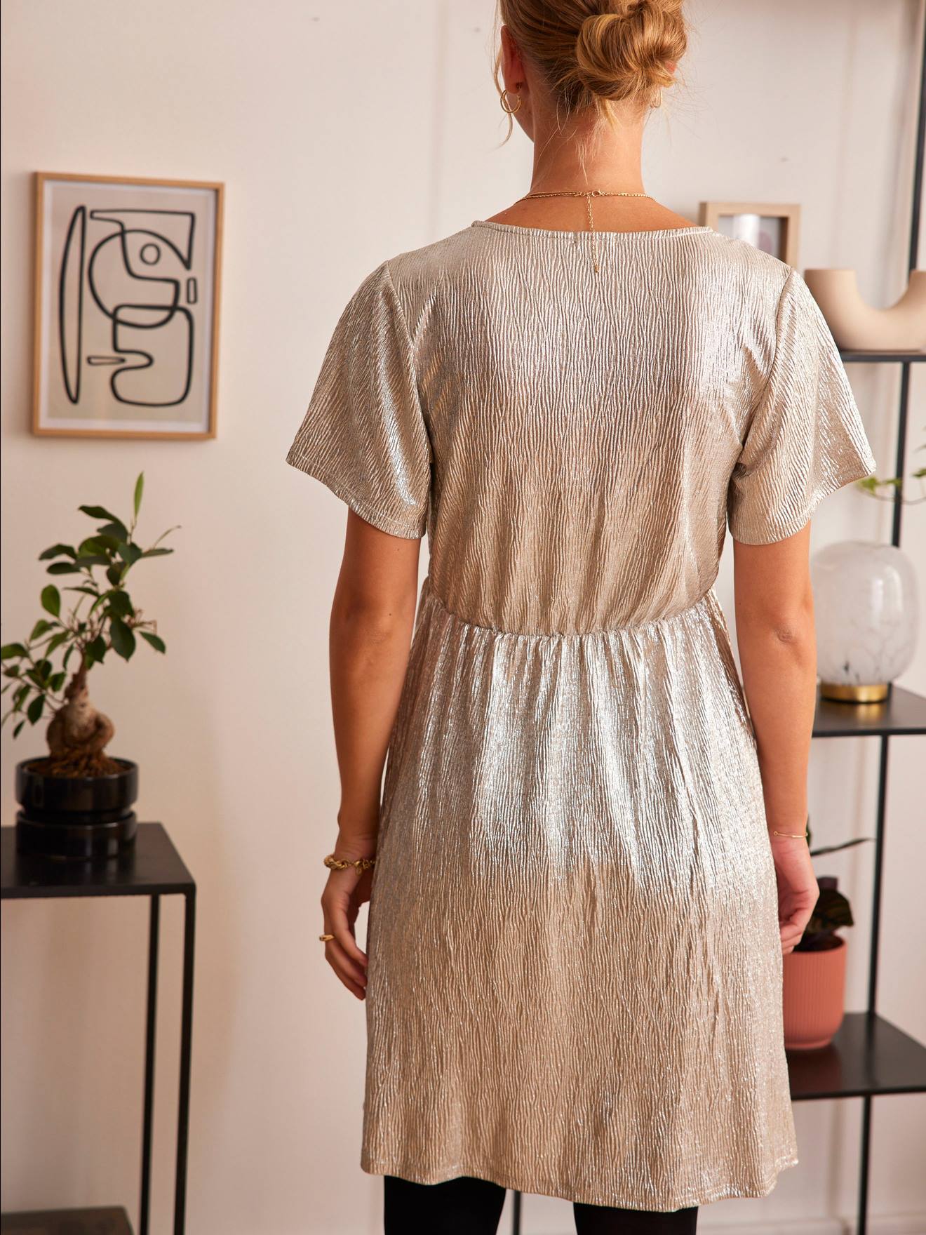 Vertbaudet Wickelkleid für Schwangerschaft & Stillzeit - beige glanzeffekt