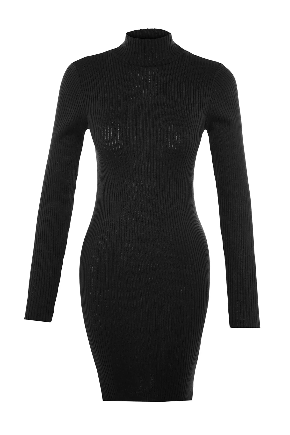 Trendyol Collection  Schwarzes Mini-Strickkleid mit Stehkragen - TWOAW23EL01389