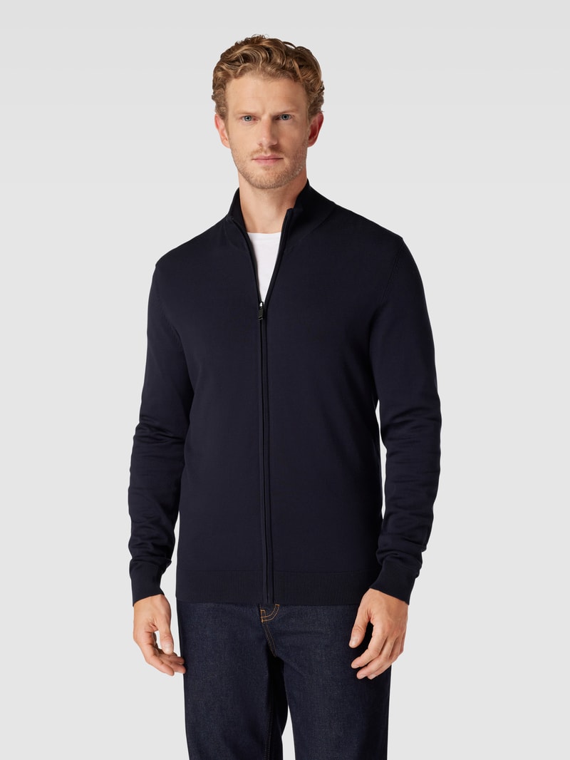 Strickjacke aus Viskose-Mix mit Stehkragen in marineblau
