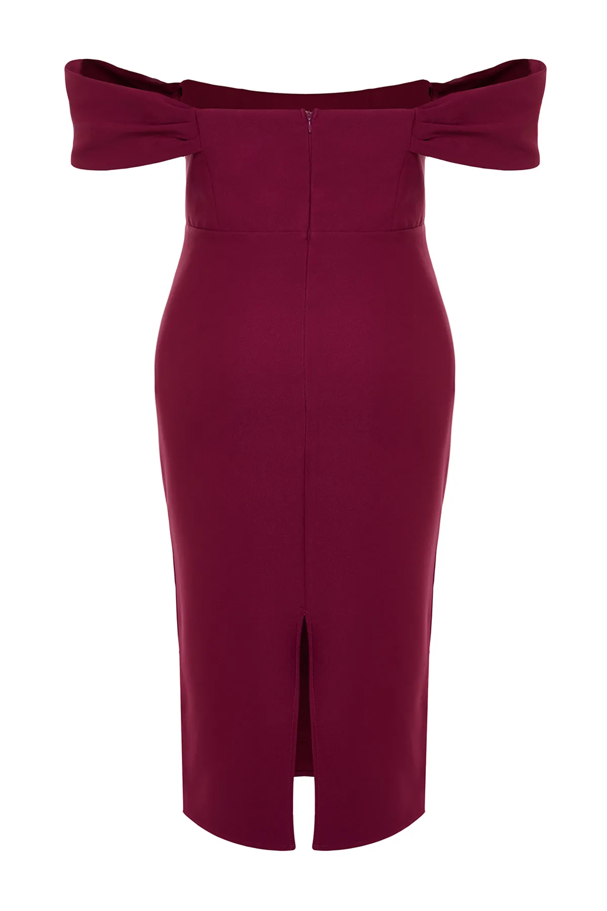 Trendyol Curve  Lilafarbenes, schlichtes, figurbetontes Midi-Gewebekleid in Übergröße TBBSS24AH00000