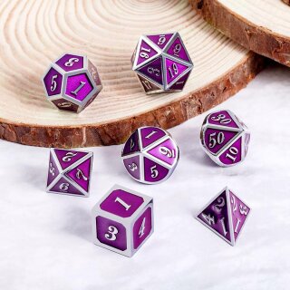 Metal & Enamel Dice Set Ultraviolet & Silver (7)