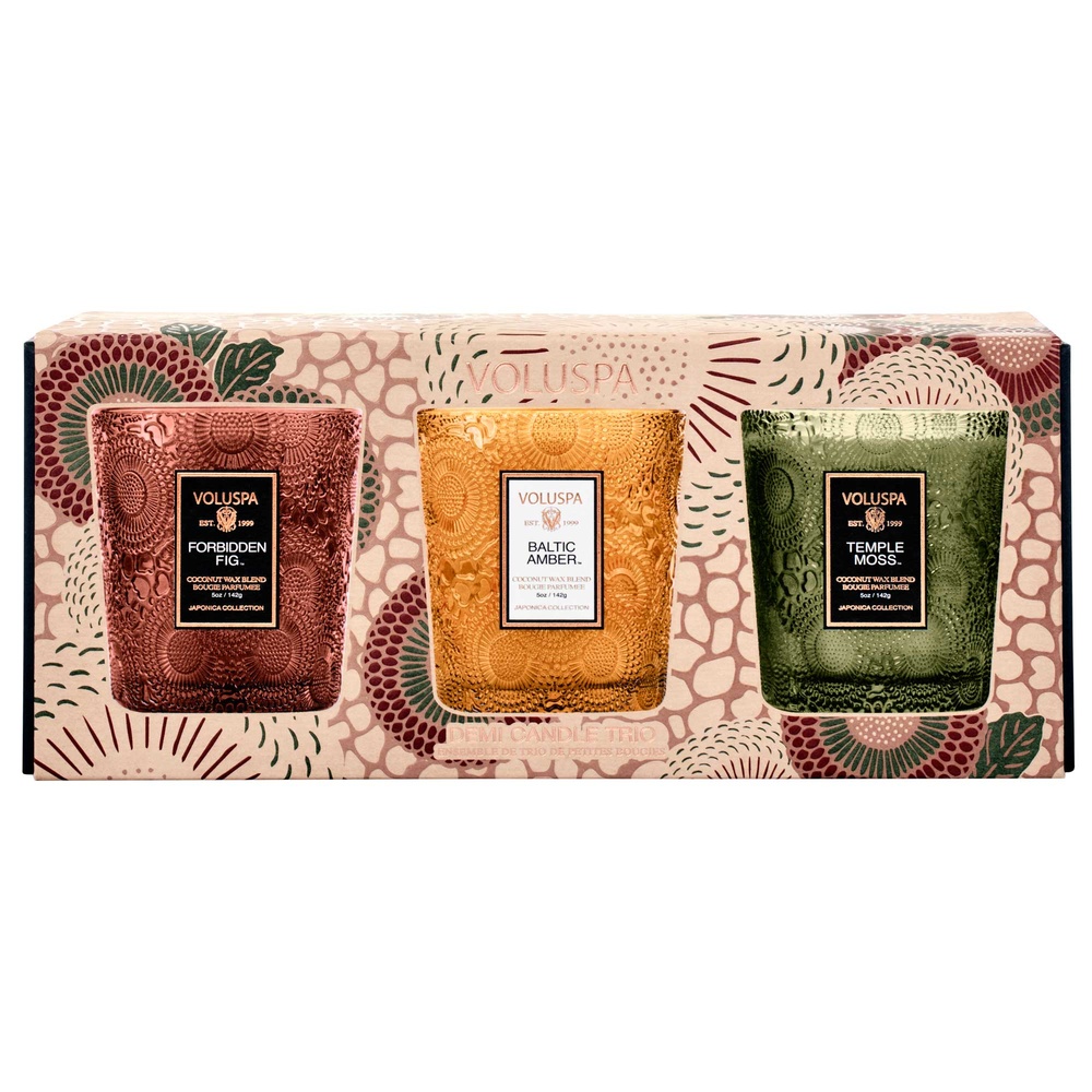 voluspa Fragrant Foliage Demi Trio (Forbidden, Baltic, Temple Moss) COFFRET BOUGIES