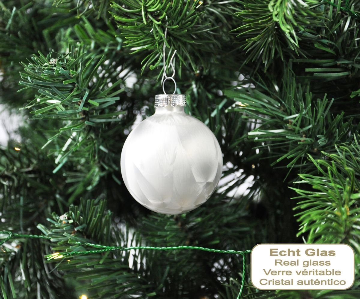 JACK Christbaumschmuck JACK by Inge 60x Glas Christbaumkugeln 4 5 6 7 cm Eislack Weiß + Haken, echt Glas, teilweise Handarbeit, inkl. Aufbewahrungsbox + Haken