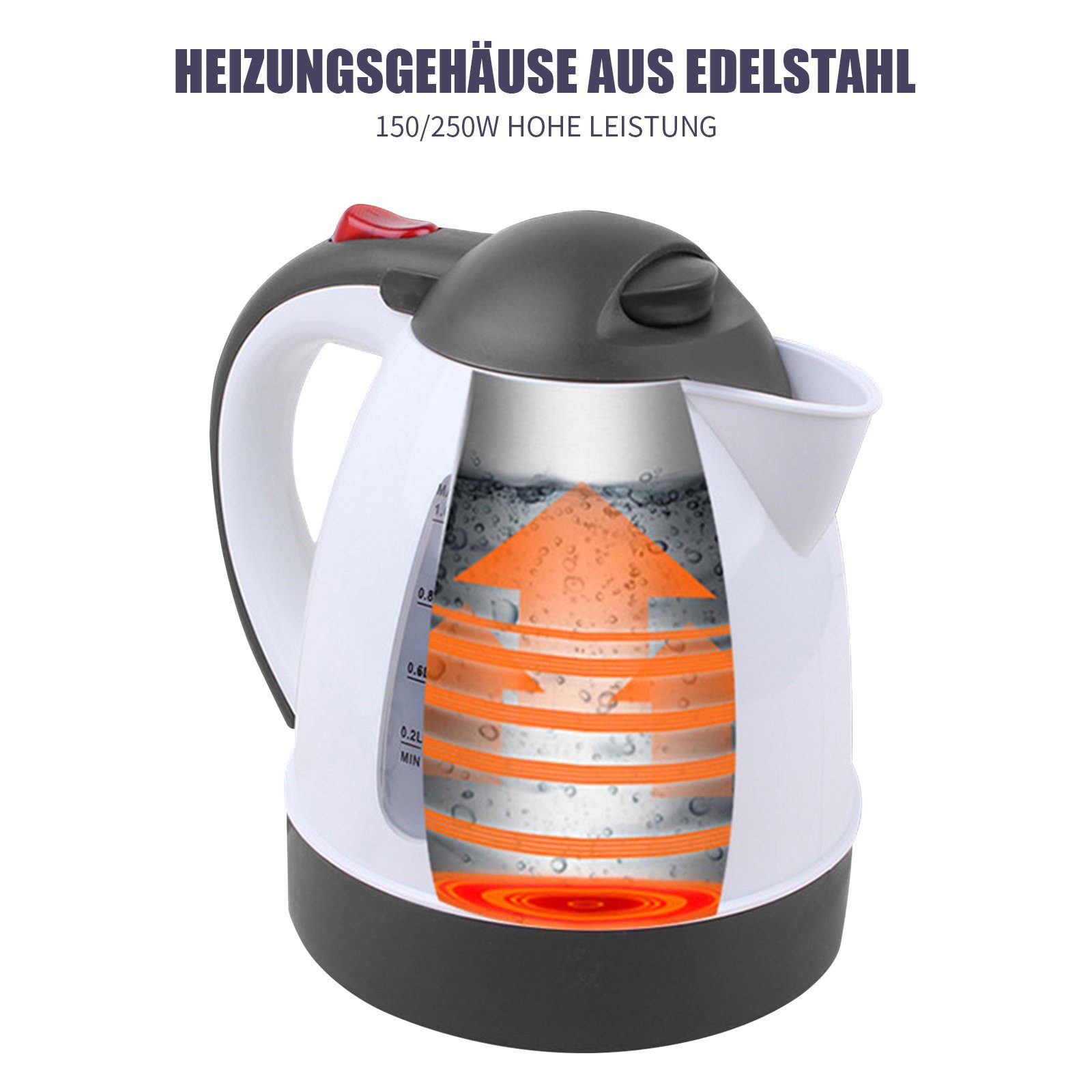 TWSOUL Wasserkessel 12V 150W Weißes Auto Tragbares Auto Ausschalten Wasserkocher1 Liter, Rostfreier Stahl, Auto-Wasserkocher